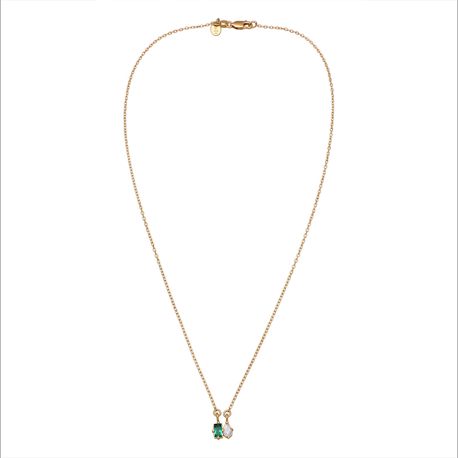 Gold Kalung Perhiasan Perak 925 Wanita Drop dengan Synthetic Emerald dan Zirconia Gold Plated