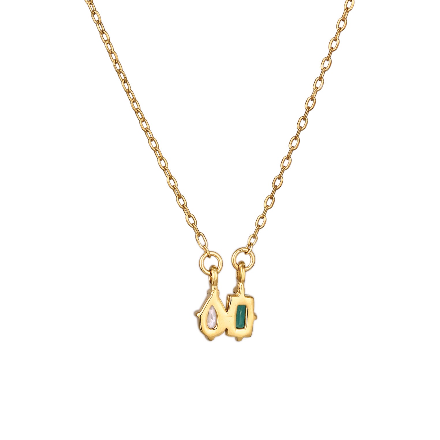 Gold Kalung Perhiasan Perak 925 Wanita Drop dengan Synthetic Emerald dan Zirconia Gold Plated
