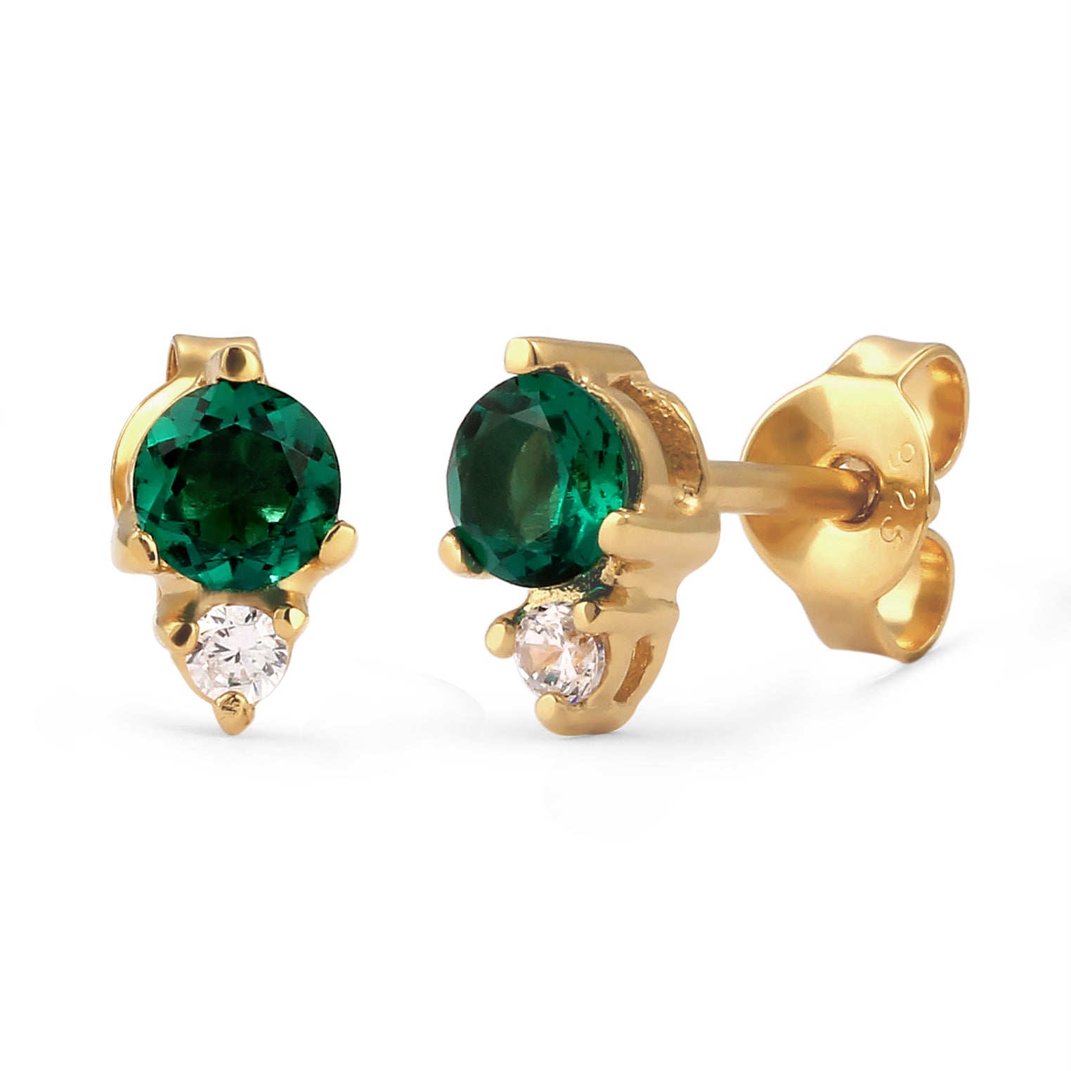 Gold Perhiasan Wanita Perak Asli Lapis Emas Anting Stud Circle Green Synthetic Emerald