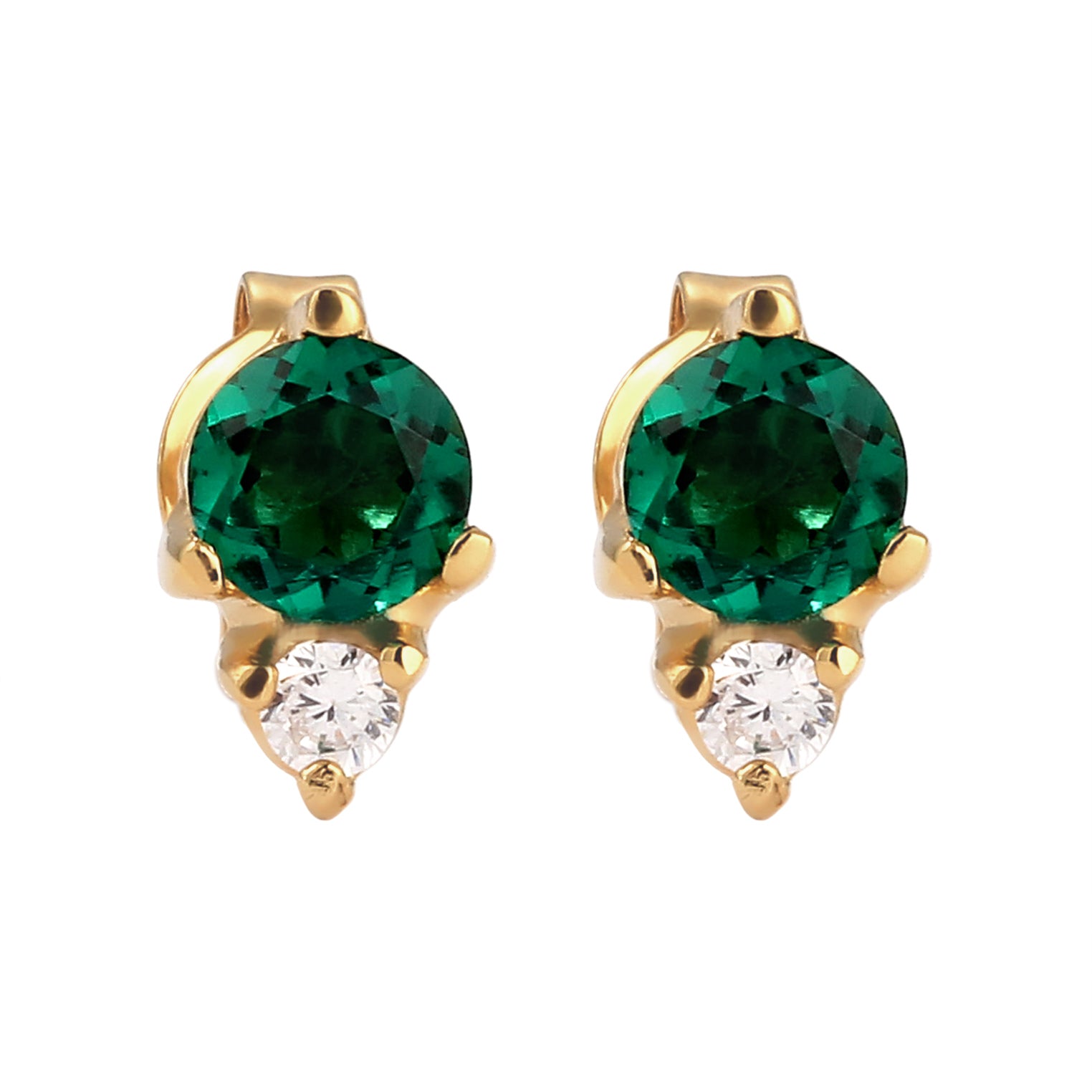 Gold Perhiasan Wanita Perak Asli Lapis Emas Anting Stud Circle Green Synthetic Emerald