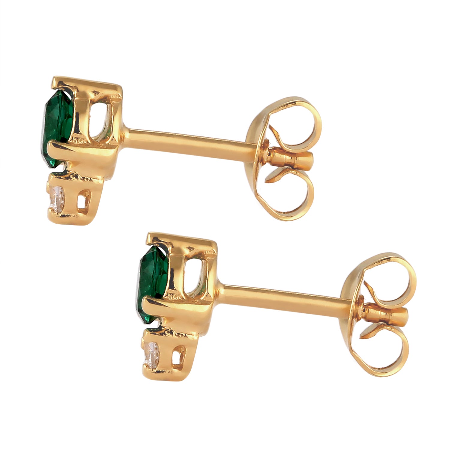 Gold Perhiasan Wanita Perak Asli Lapis Emas Anting Stud Circle Green Synthetic Emerald