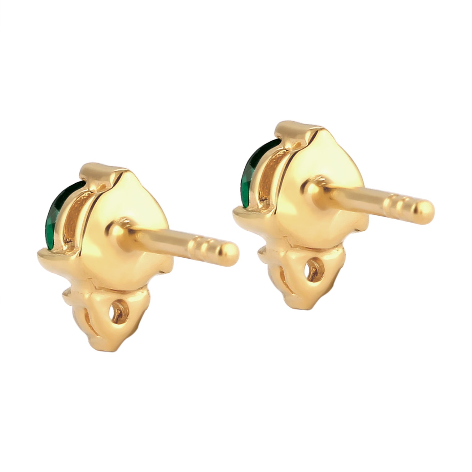 Gold Perhiasan Wanita Perak Asli Lapis Emas Anting Stud Circle Green Synthetic Emerald