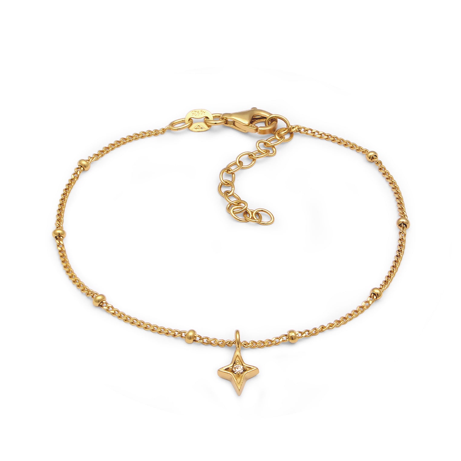 Gold Perhiasan Wanita Perak Asli Lapis Emas Gelang Star Ballchain Crystals
