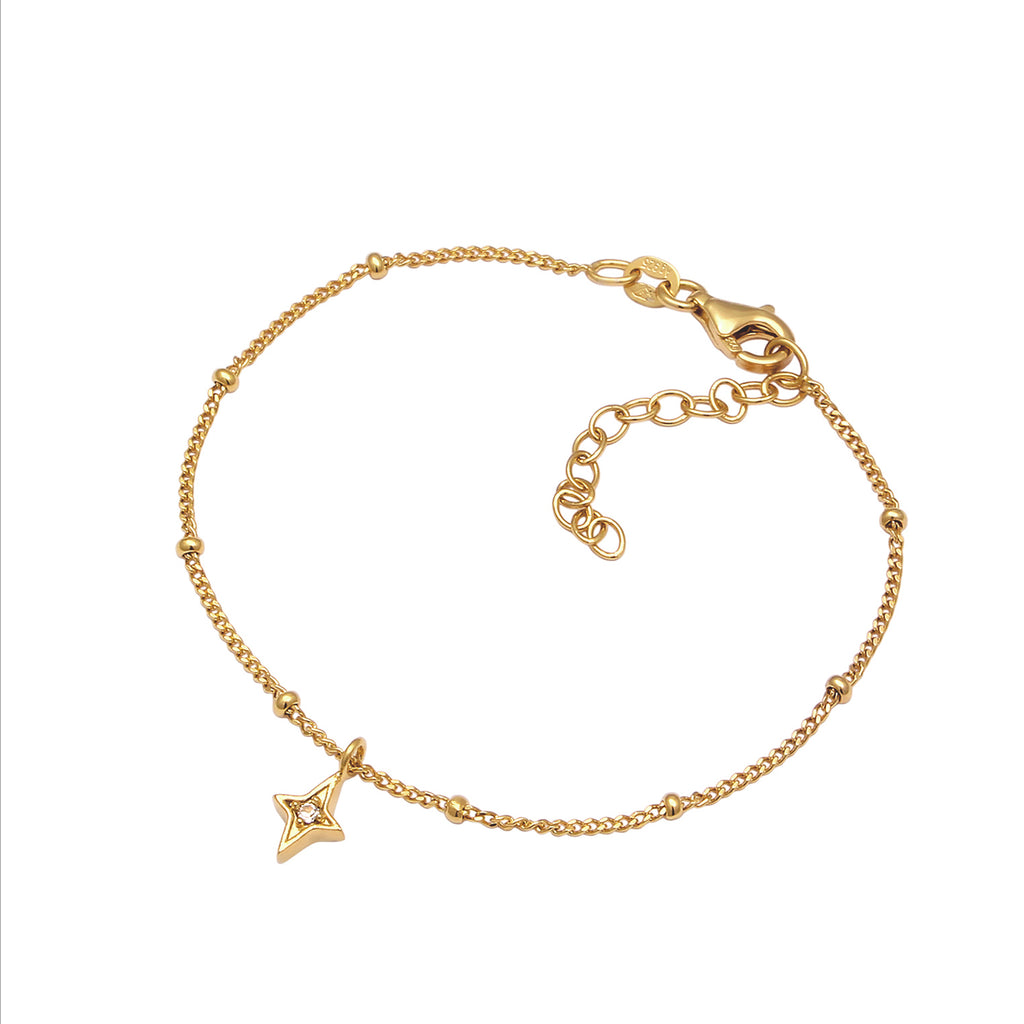 Gold Perhiasan Wanita Perak Asli Lapis Emas Gelang Star Ballchain Crystals