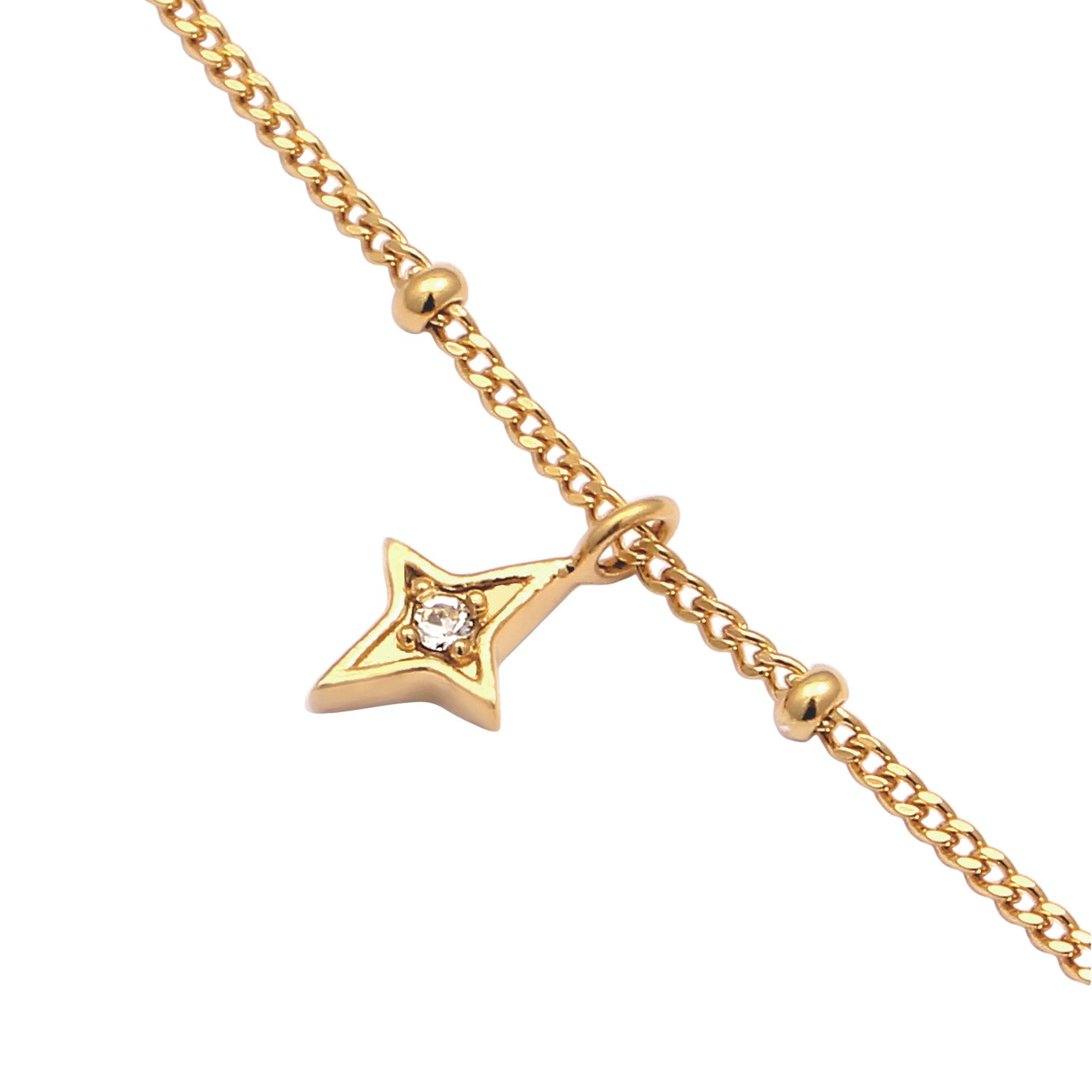 Gold Perhiasan Wanita Perak Asli Lapis Emas Gelang Star Ballchain Crystals