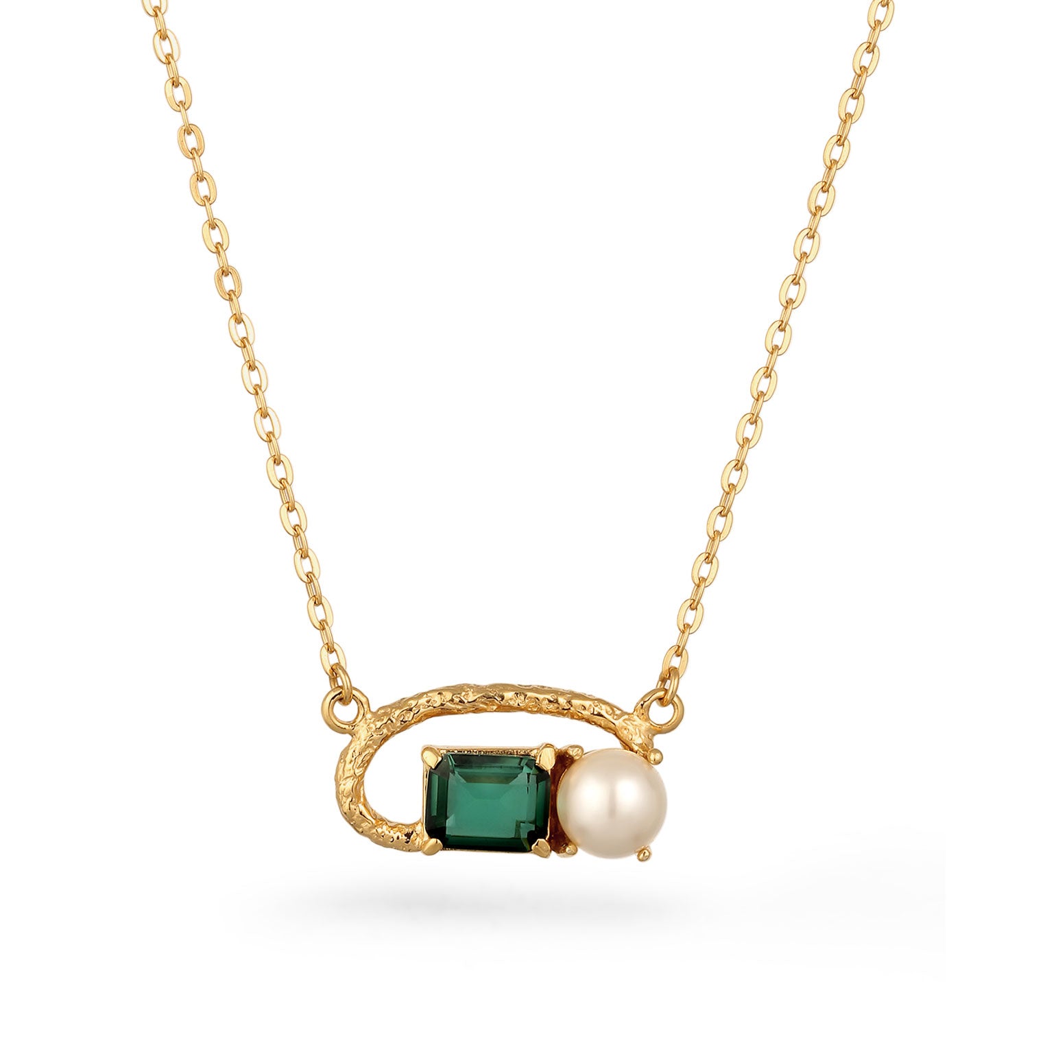 Gold Perhiasan Wanita Perak Asli Lapis Emas Kalung Circle Quartz and Synthetic Pearl