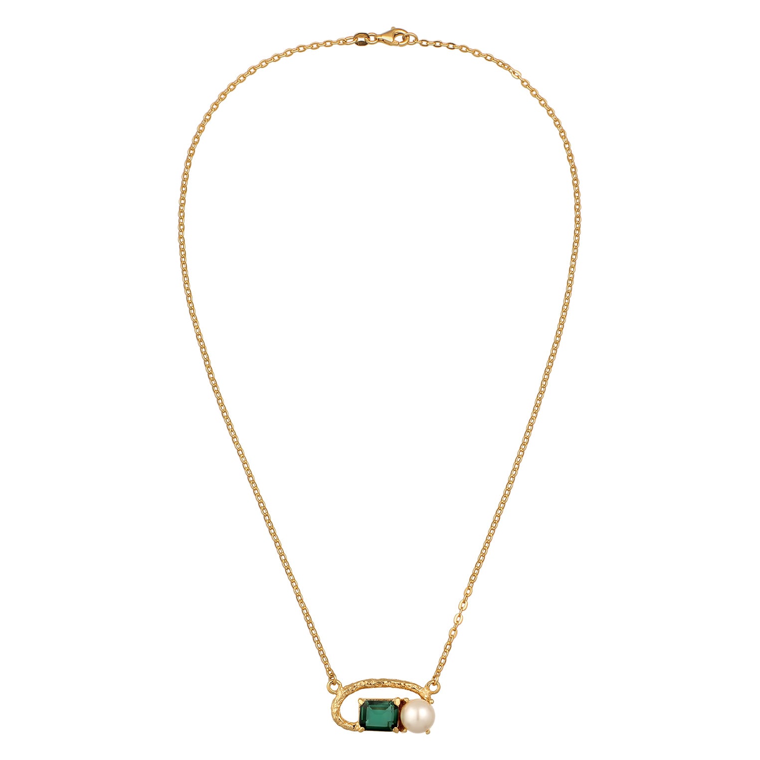 Gold Perhiasan Wanita Perak Asli Lapis Emas Kalung Circle Quartz and Synthetic Pearl