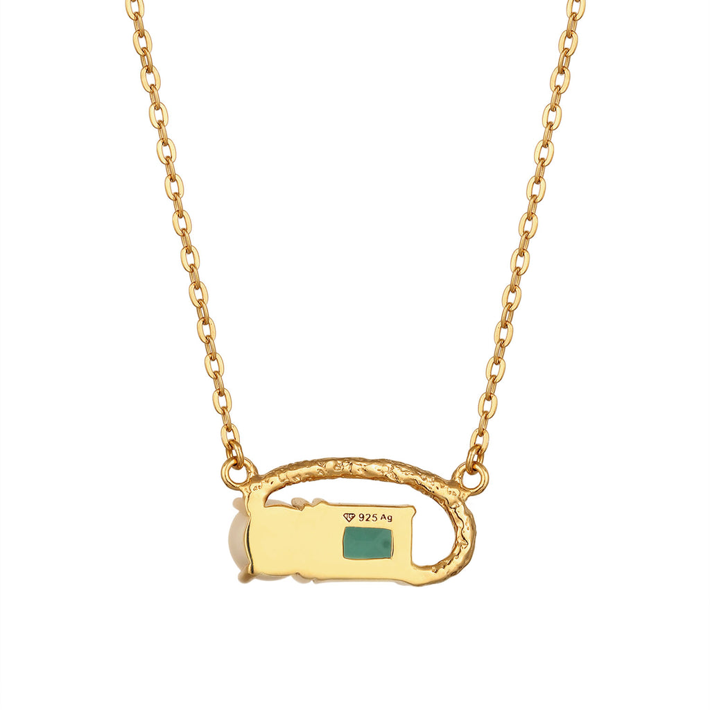 Gold Perhiasan Wanita Perak Asli Lapis Emas Kalung Circle Quartz and Synthetic Pearl