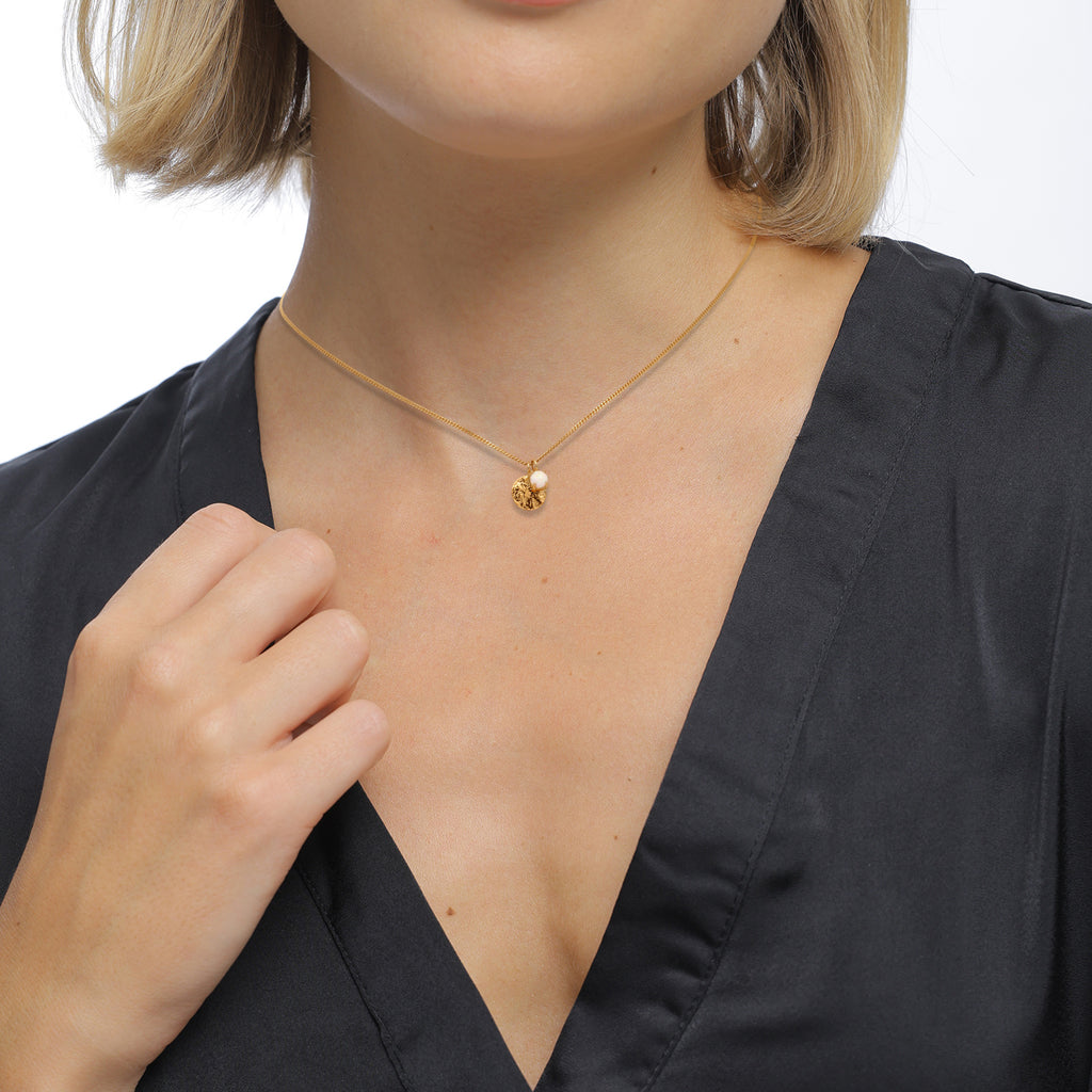 Gold Perhiasan Wanita Perak Asli Lapis Emas Kalung Circle Synthetic Opal
