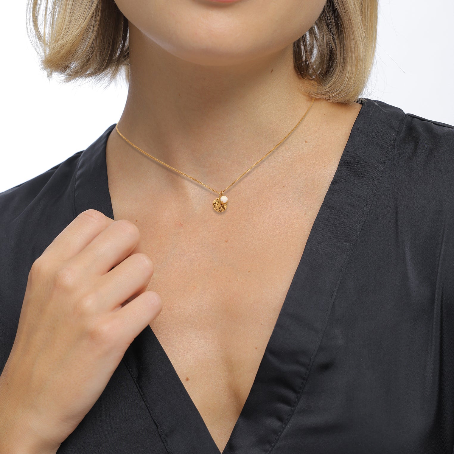 Gold Perhiasan Wanita Perak Asli Lapis Emas Kalung Circle Synthetic Opal