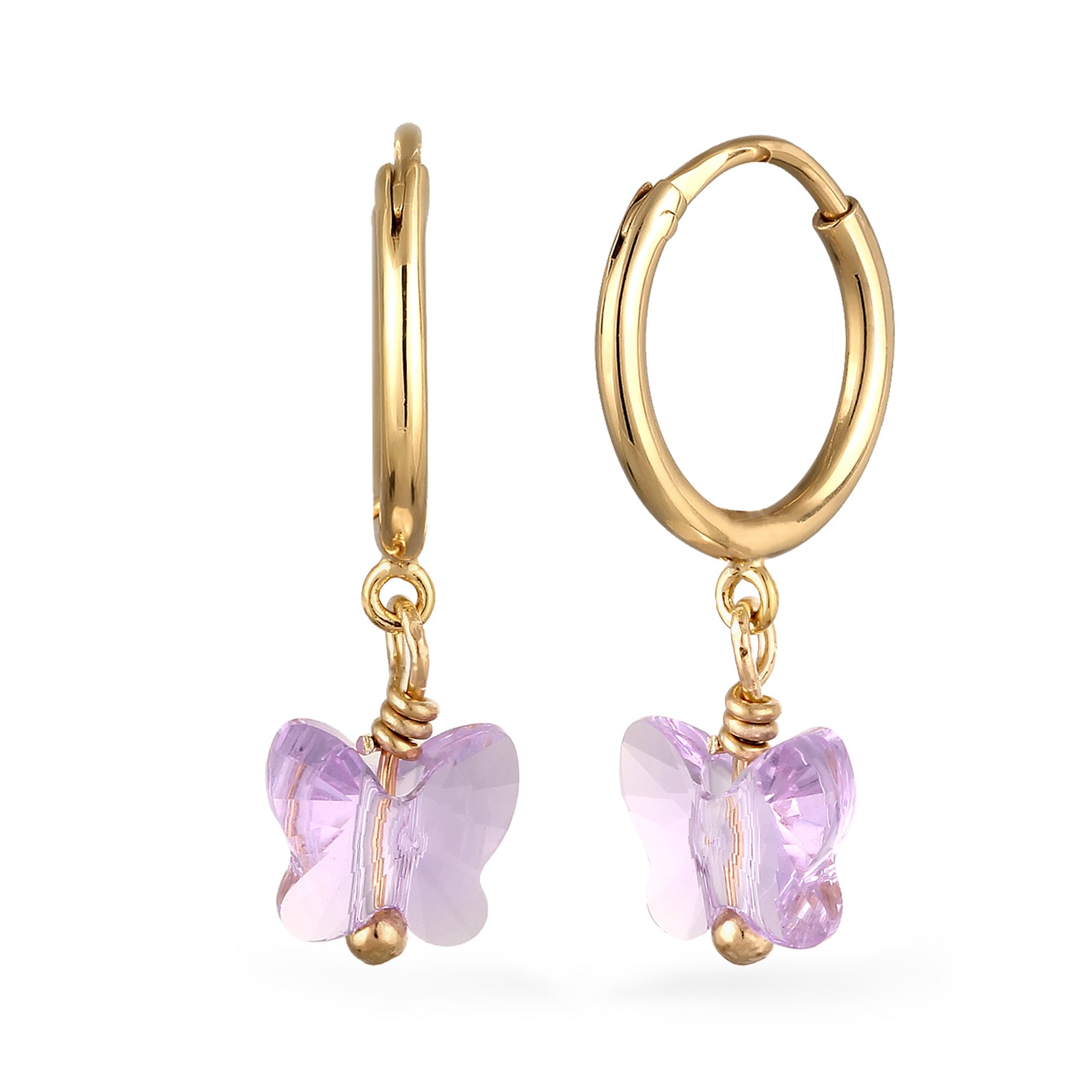 Gold Perhiasan Wanita Perak Asli Lapis Emas Anting Creole Butterfly Crystals
