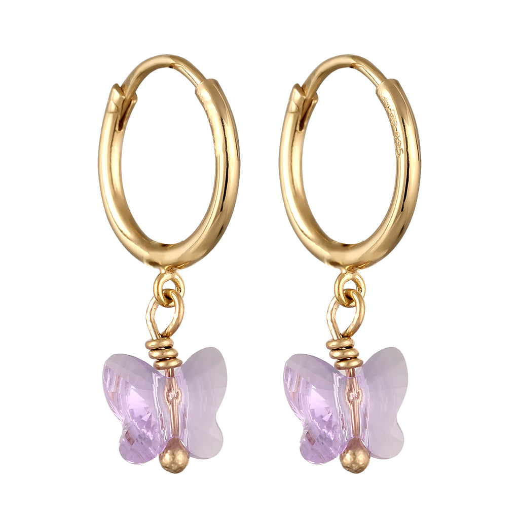 Gold Perhiasan Wanita Perak Asli Lapis Emas Anting Creole Butterfly Crystals