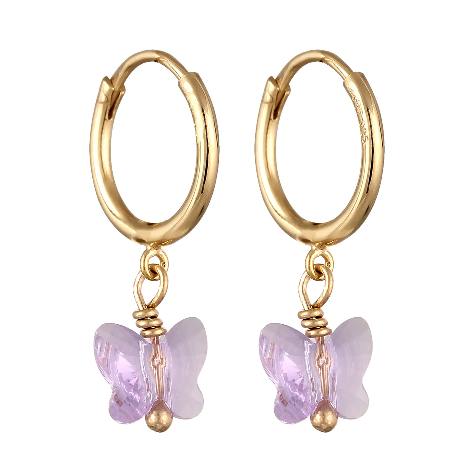 Gold Perhiasan Wanita Perak Asli Lapis Emas Anting Creole Butterfly Crystals