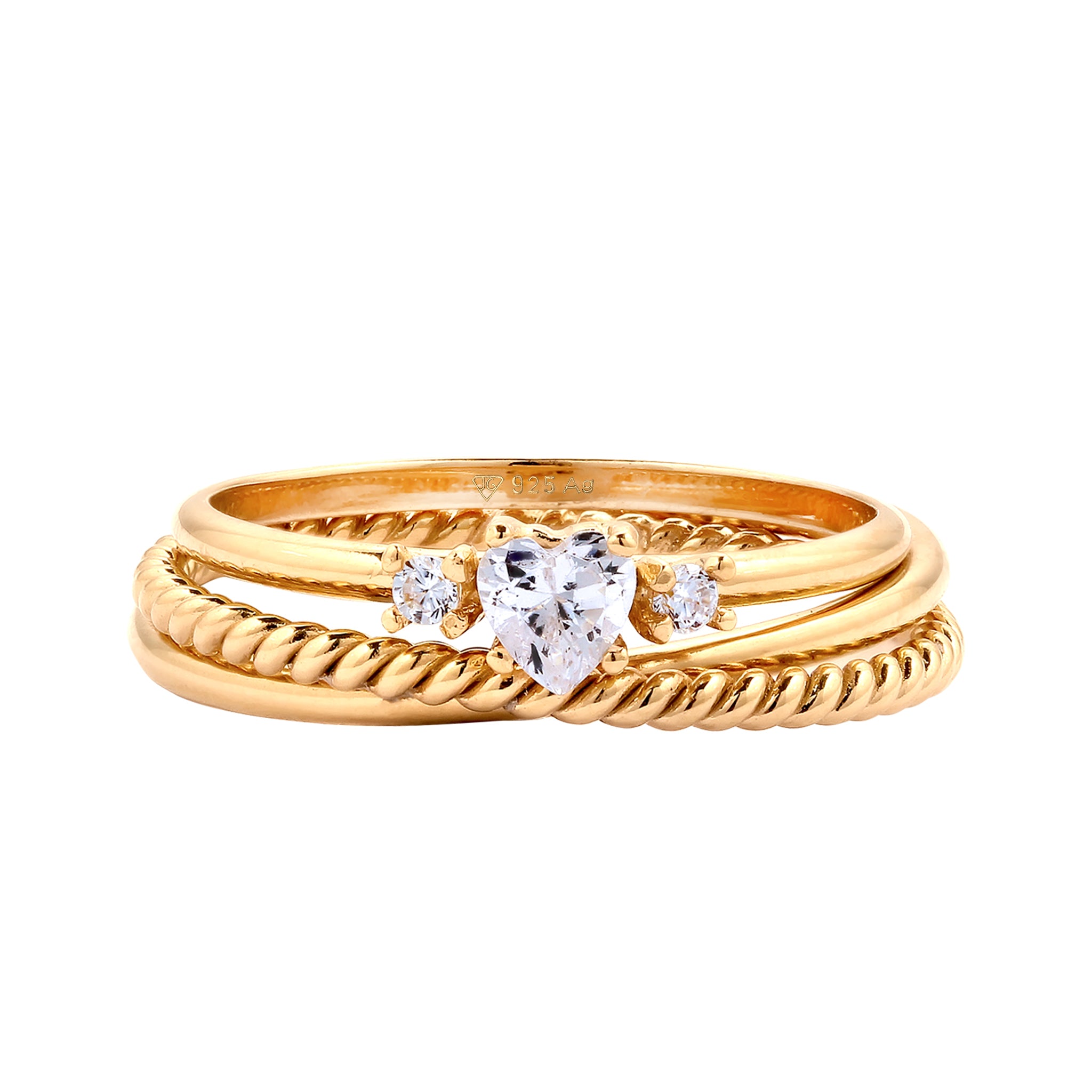 Gold Perhiasan Wanita Perak Asli Lapis Emas Cincin Heart Zirconia