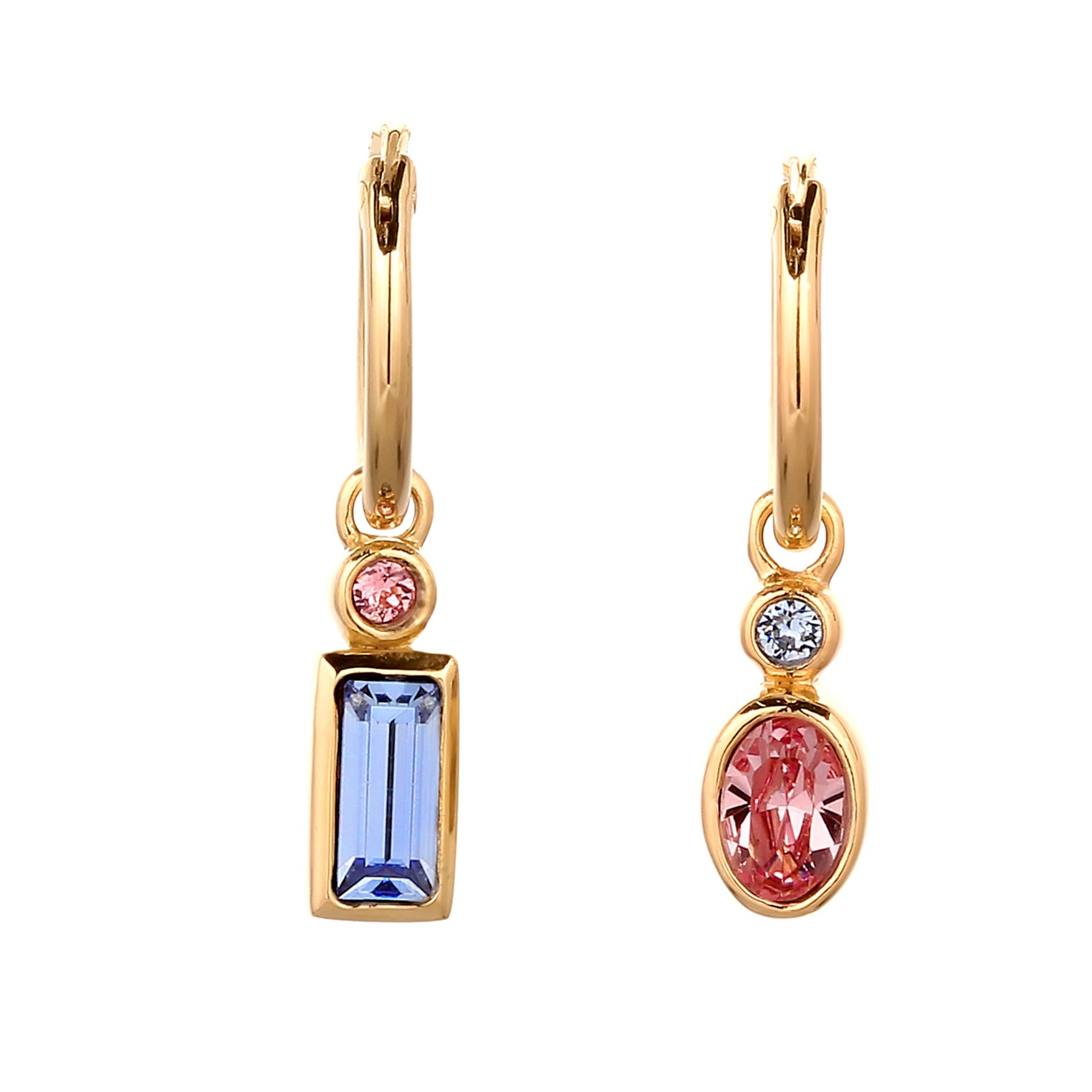 Gold Perhiasan Wanita Perak Asli Lapis Emas Anting Rectangle Creoles Crystals