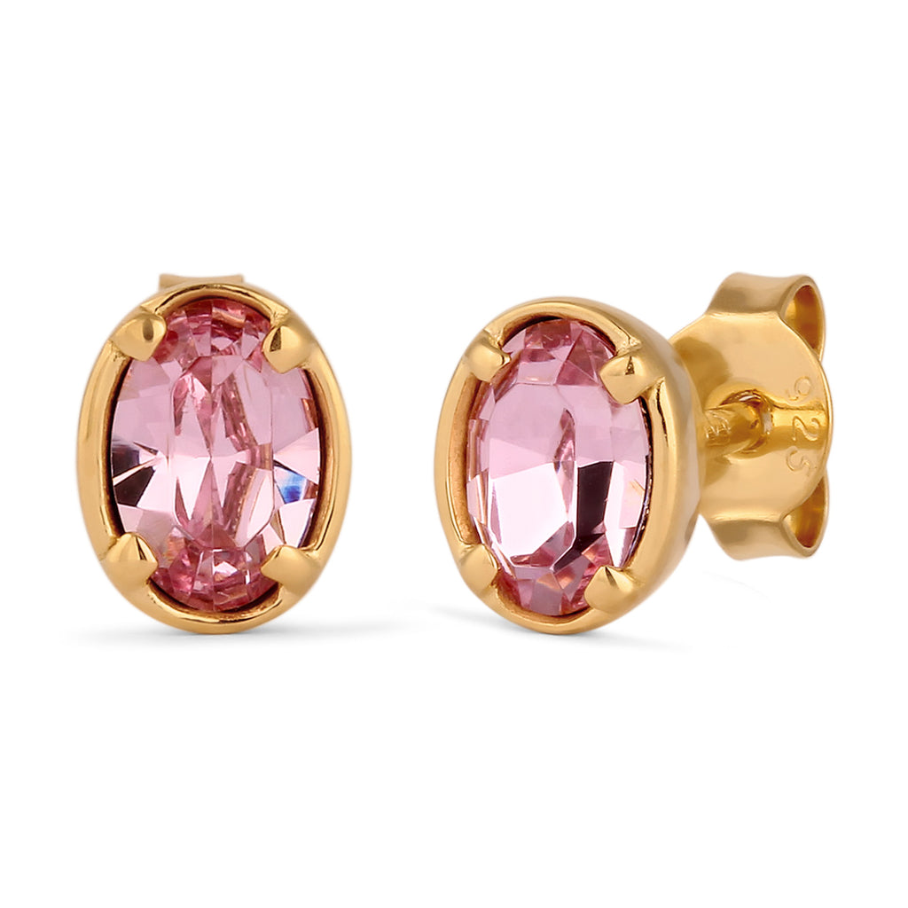 Gold Perhiasan Wanita Perak Asli Lapis Emas Anting Oval Crystals Pink