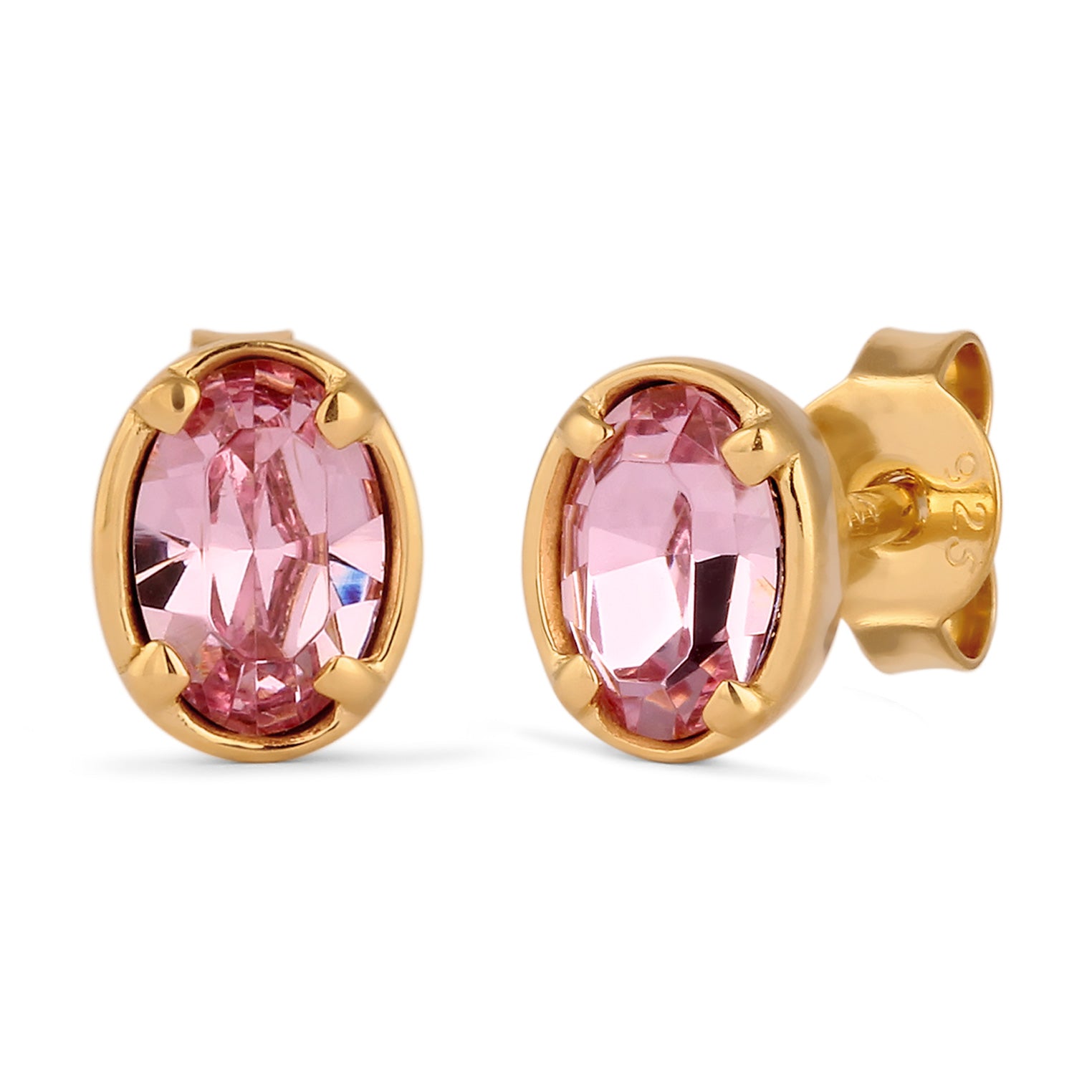 Gold Perhiasan Wanita Perak Asli Lapis Emas Anting Oval Crystals Pink