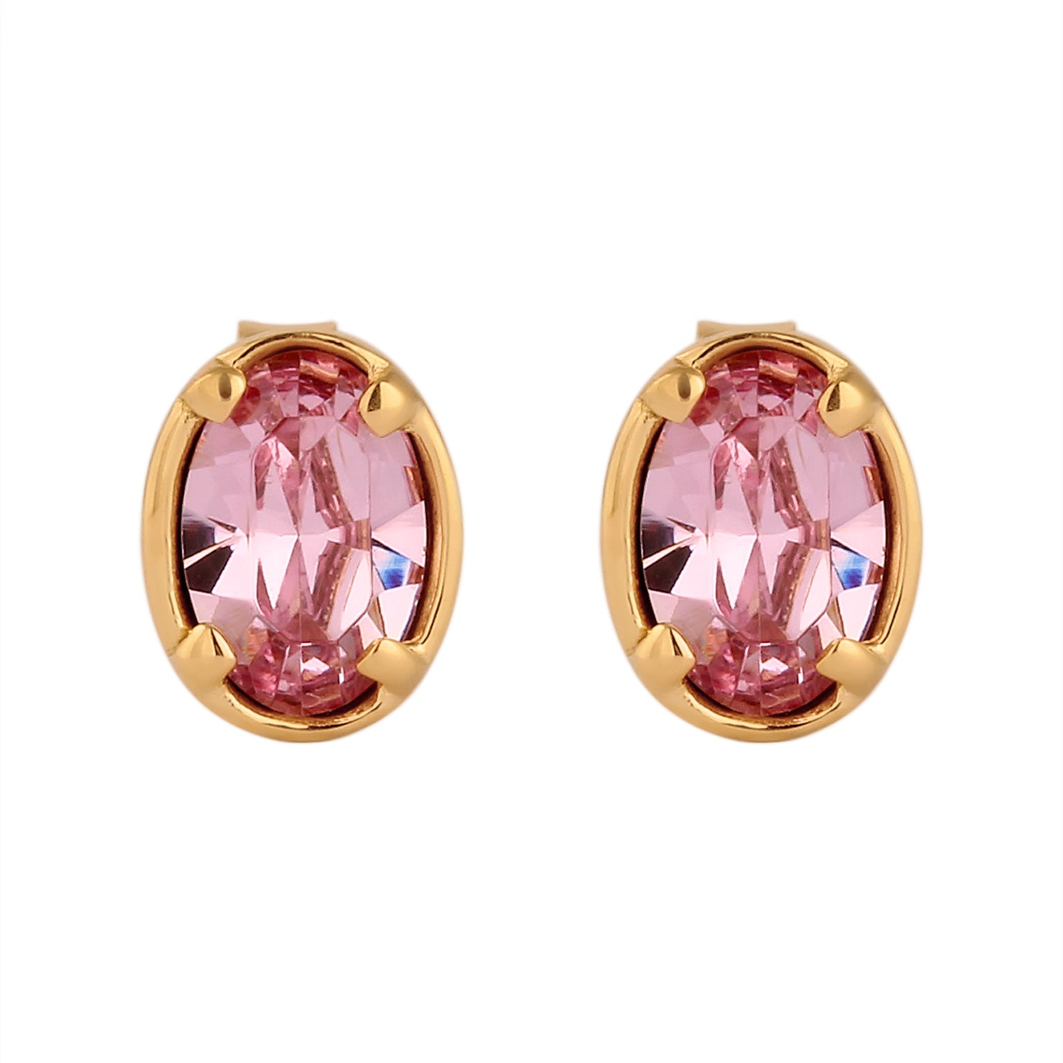 Gold Perhiasan Wanita Perak Asli Lapis Emas Anting Oval Crystals Pink