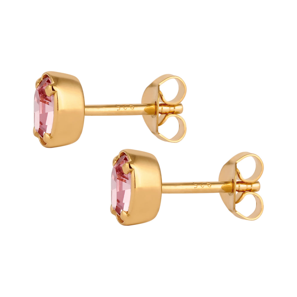 Gold Perhiasan Wanita Perak Asli Lapis Emas Anting Oval Crystals Pink