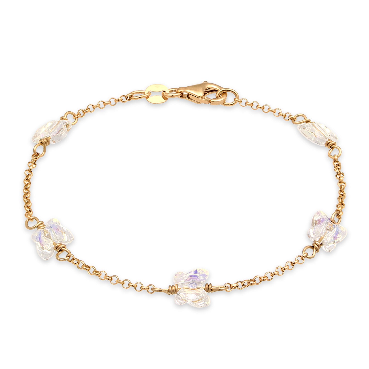 Gold Perhiasan Wanita Perak Asli Lapis Emas Gelang Butterfly White Crystals