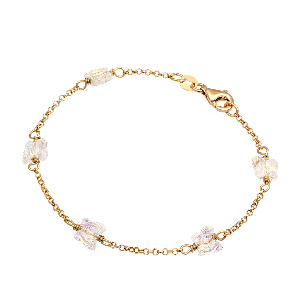 Gold Perhiasan Wanita Perak Asli Lapis Emas Gelang Butterfly White Crystals