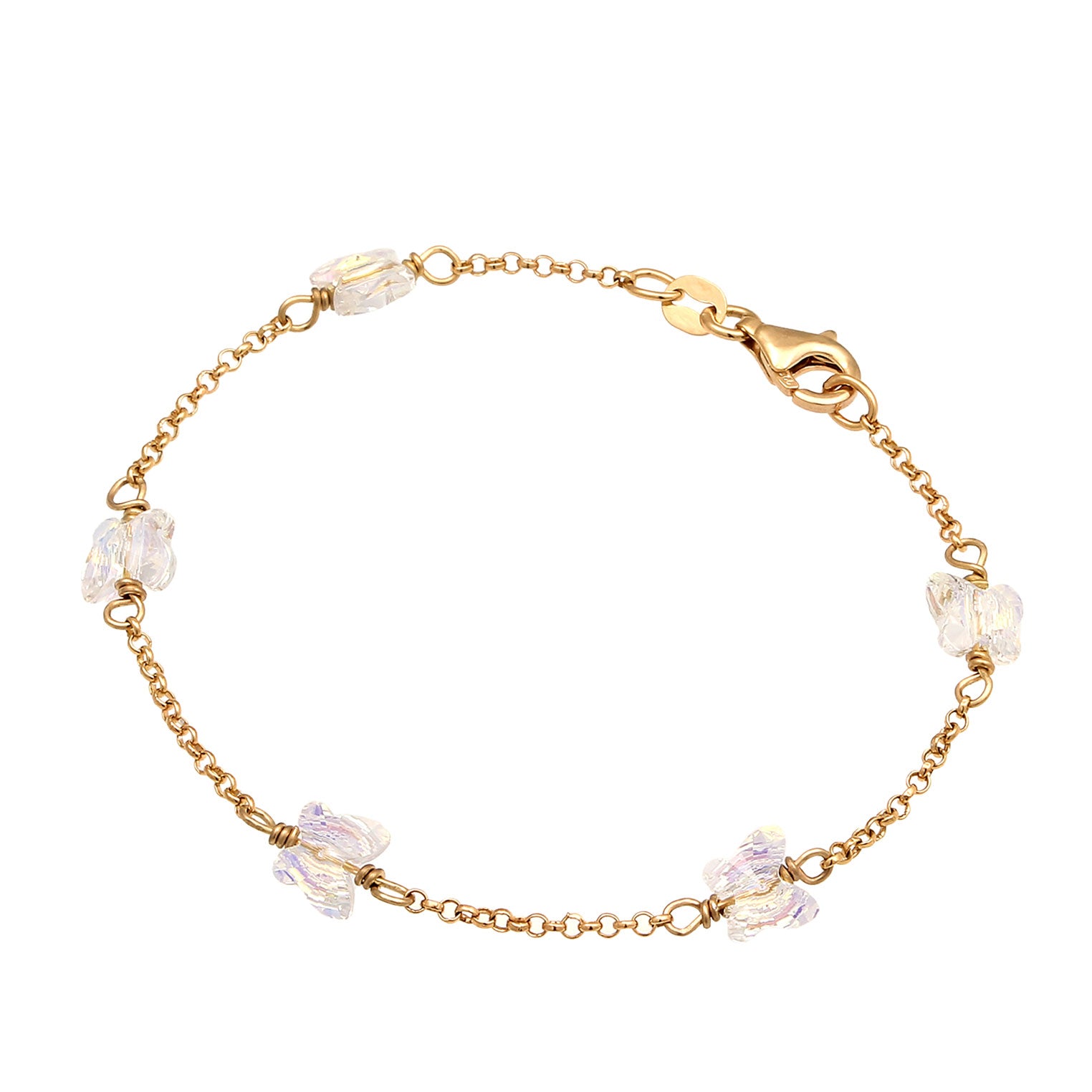 Gold Perhiasan Wanita Perak Asli Lapis Emas Gelang Butterfly White Crystals