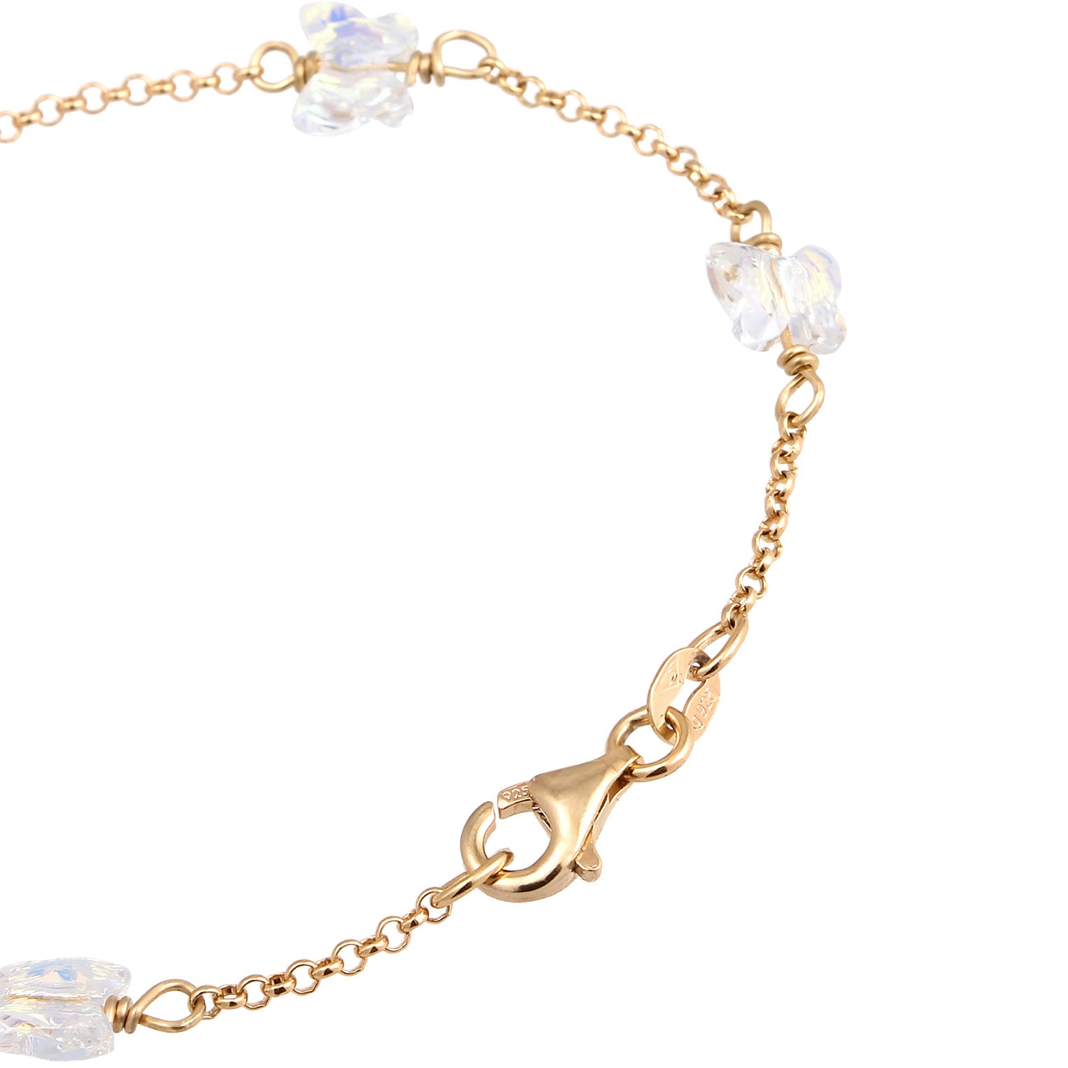 Gold Perhiasan Wanita Perak Asli Lapis Emas Gelang Butterfly White Crystals