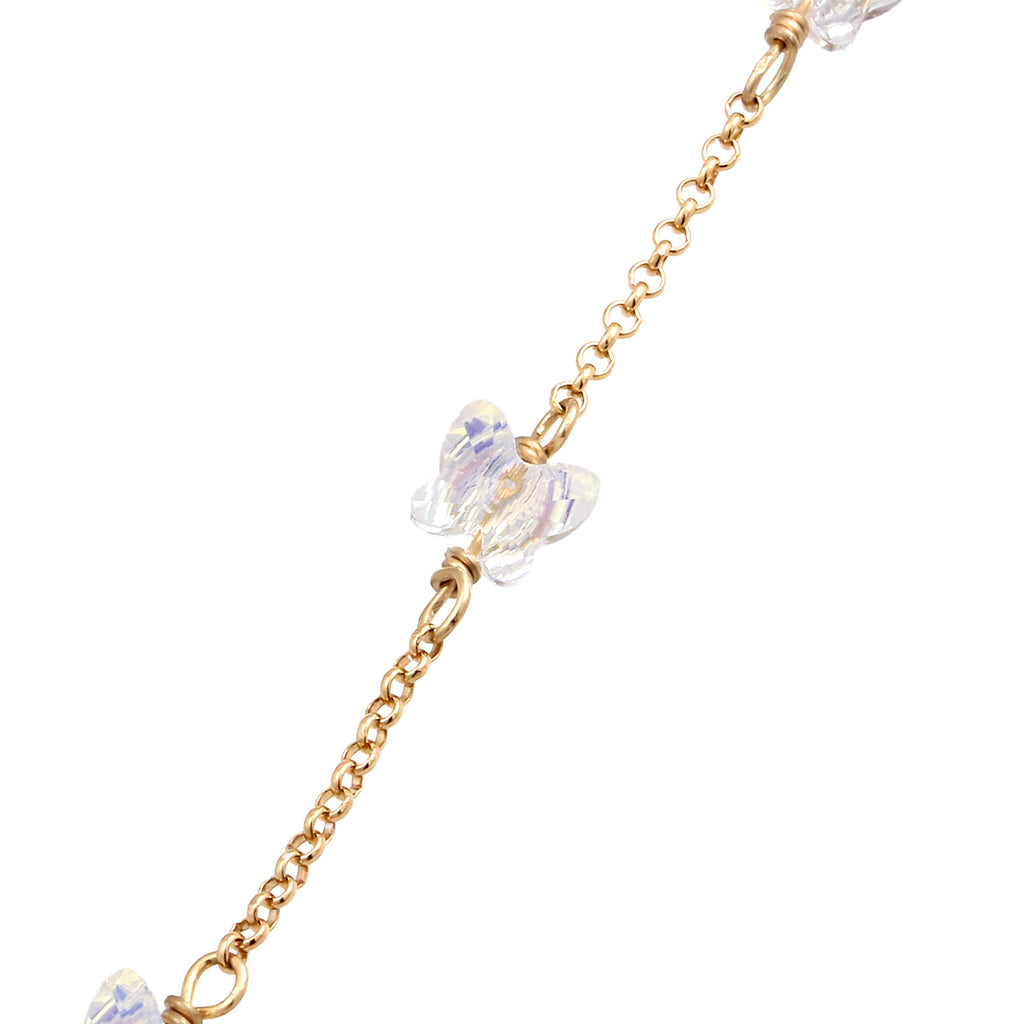 Gold Perhiasan Wanita Perak Asli Lapis Emas Gelang Butterfly White Crystals