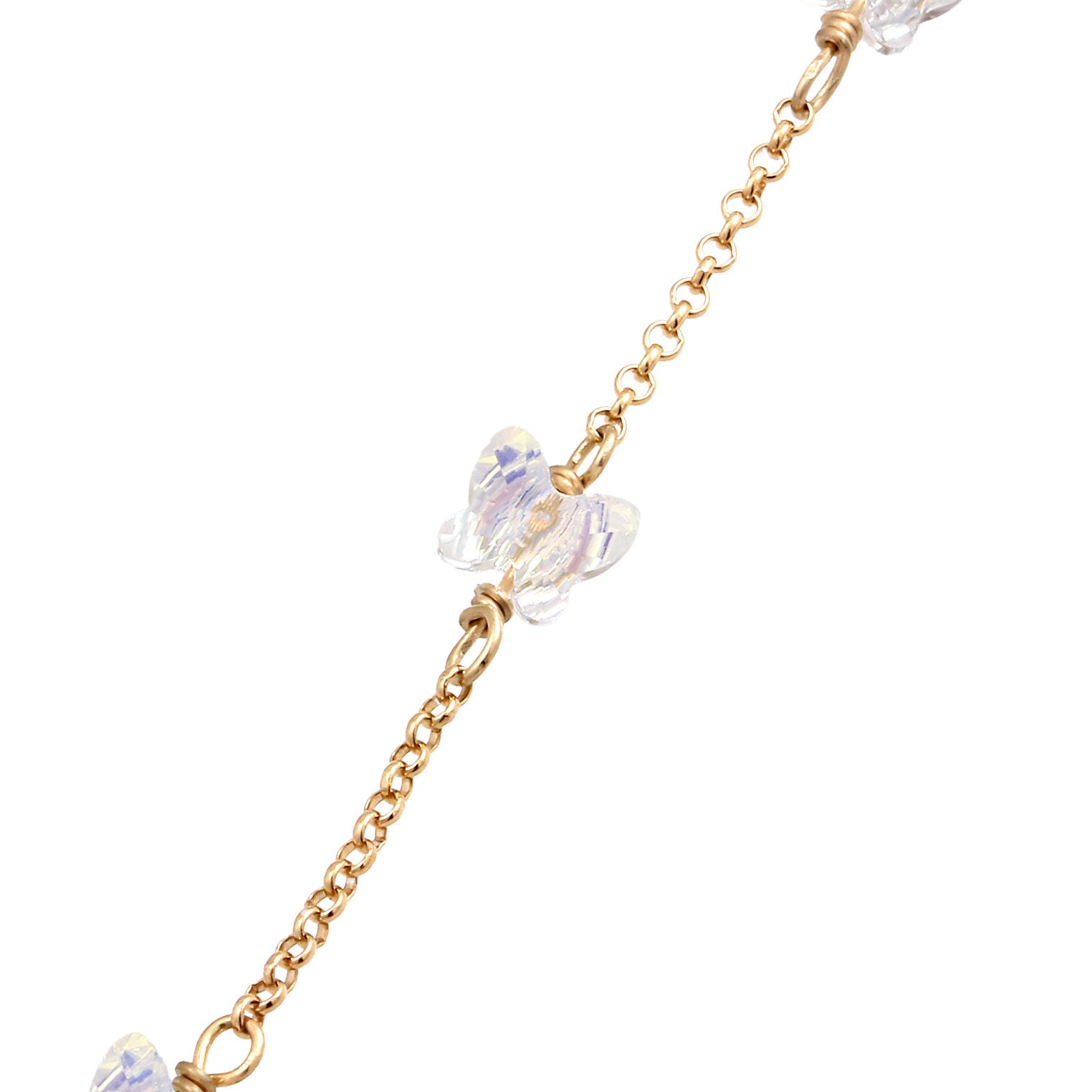 Gold Perhiasan Wanita Perak Asli Lapis Emas Gelang Butterfly White Crystals