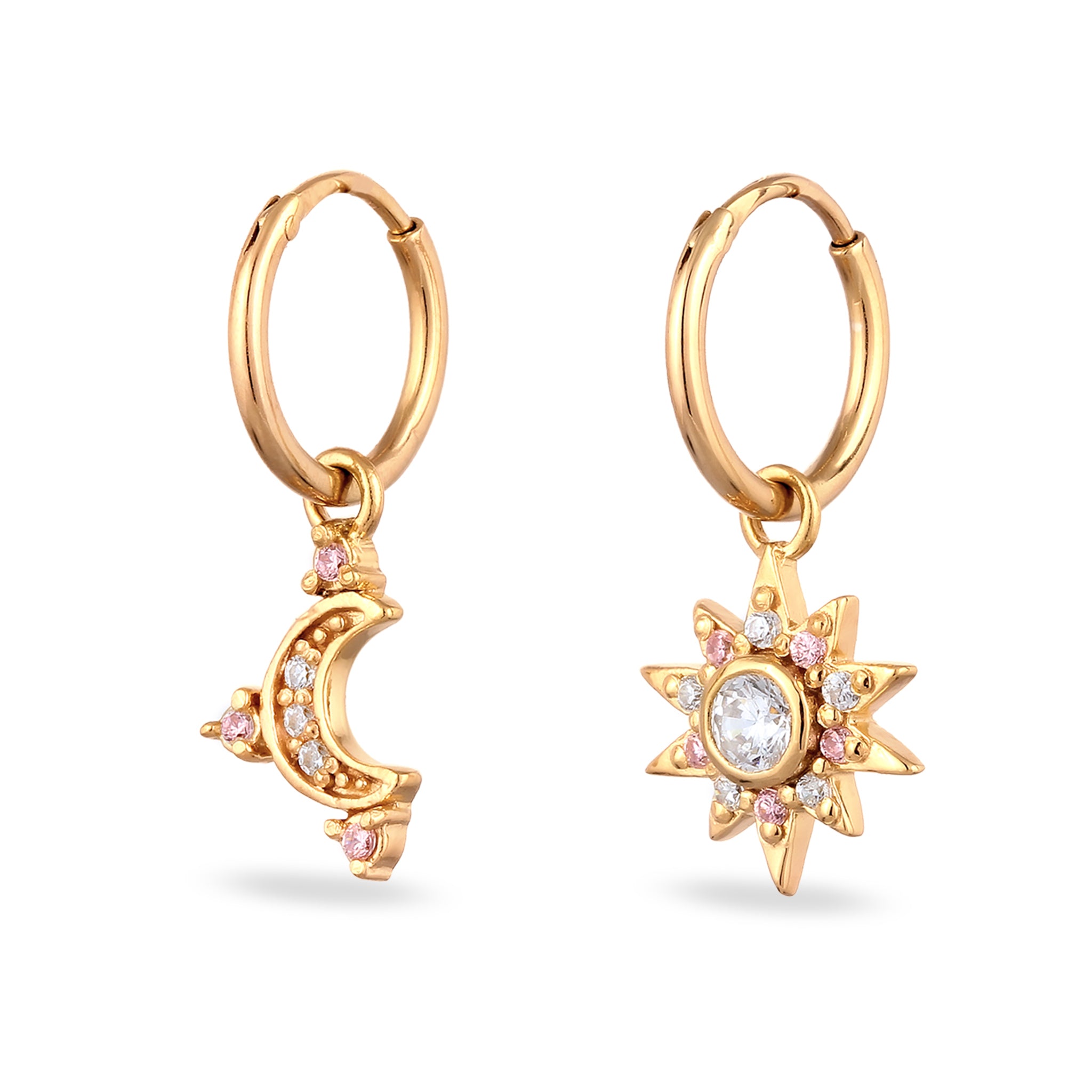 Gold Perhiasan Wanita Perak Asli Lapis Emas Anting Sun Moon Zirconia