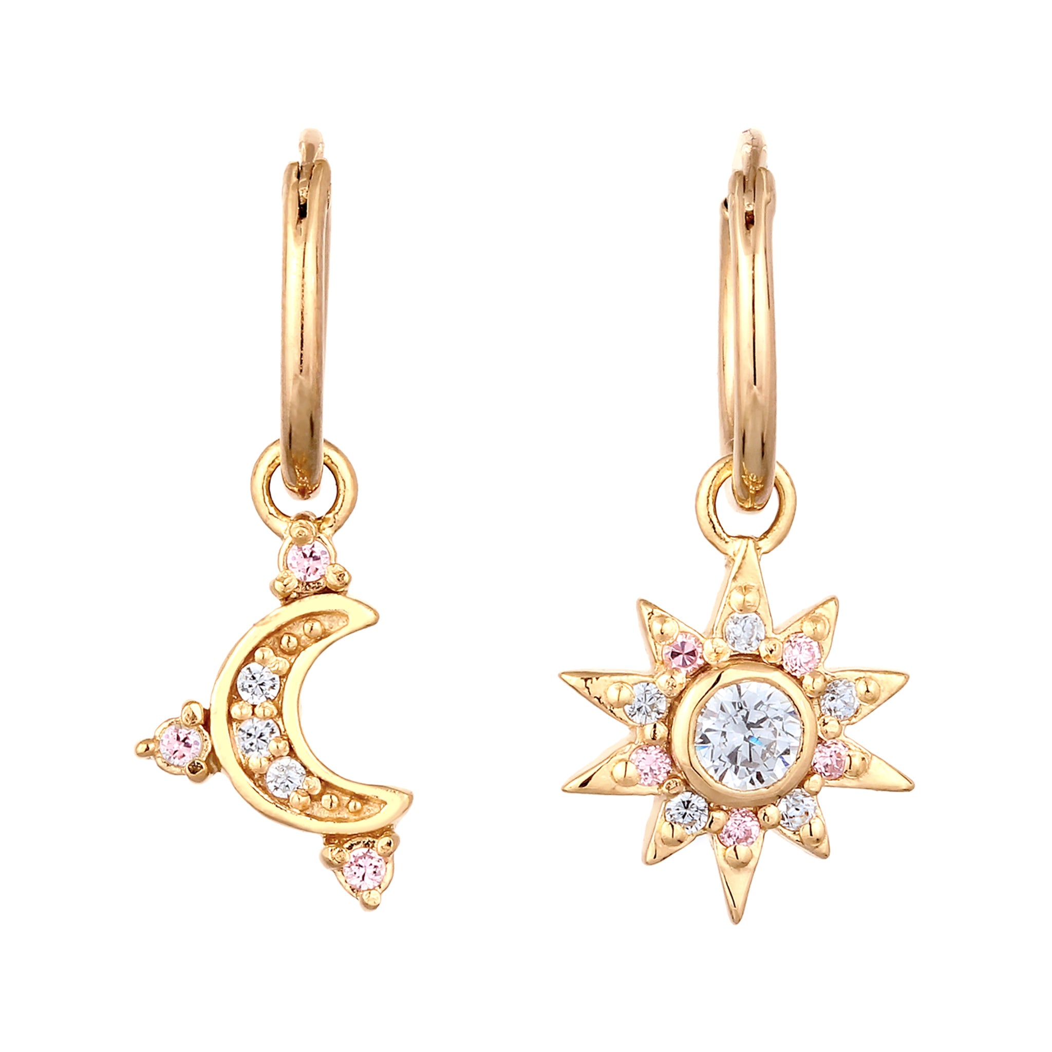 Gold Perhiasan Wanita Perak Asli Lapis Emas Anting Sun Moon Zirconia
