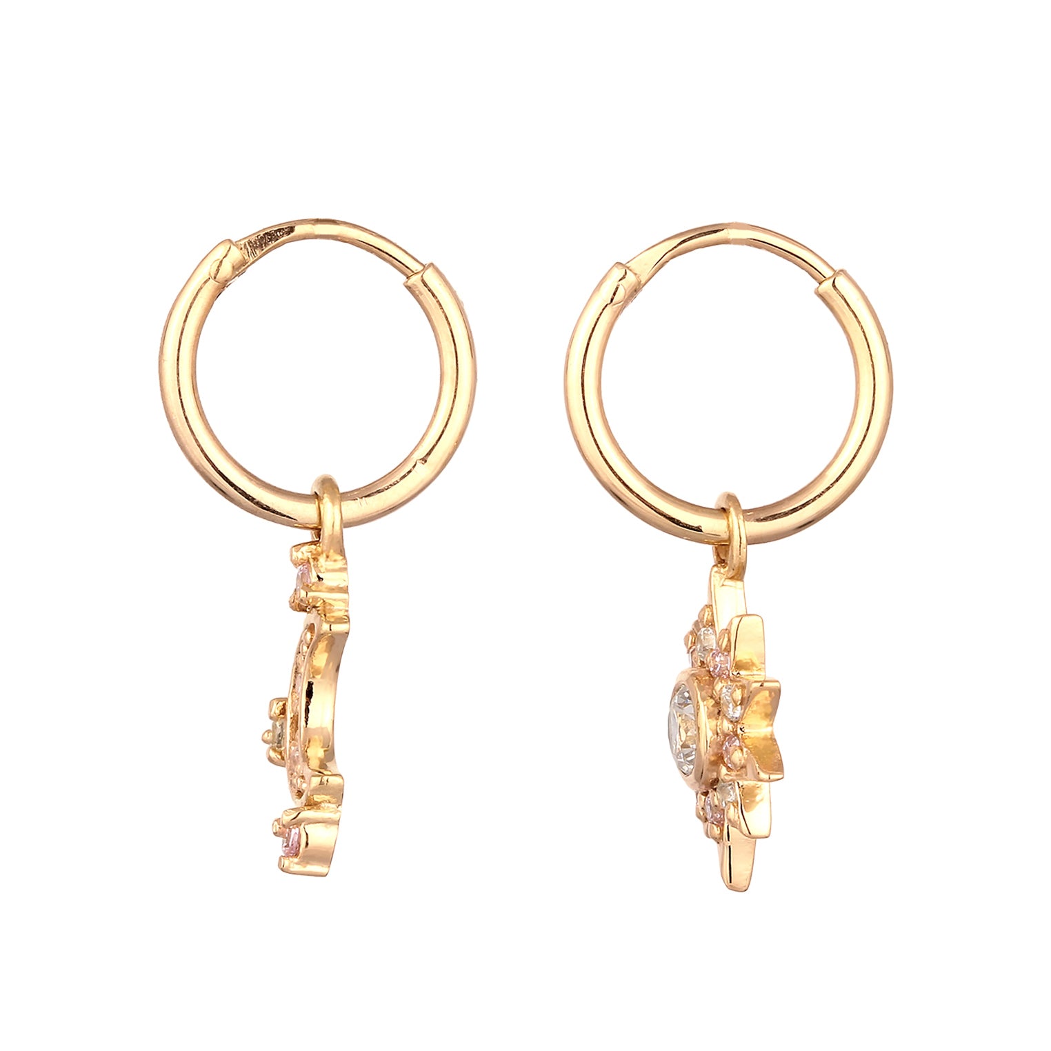 Gold Perhiasan Wanita Perak Asli Lapis Emas Anting Sun Moon Zirconia