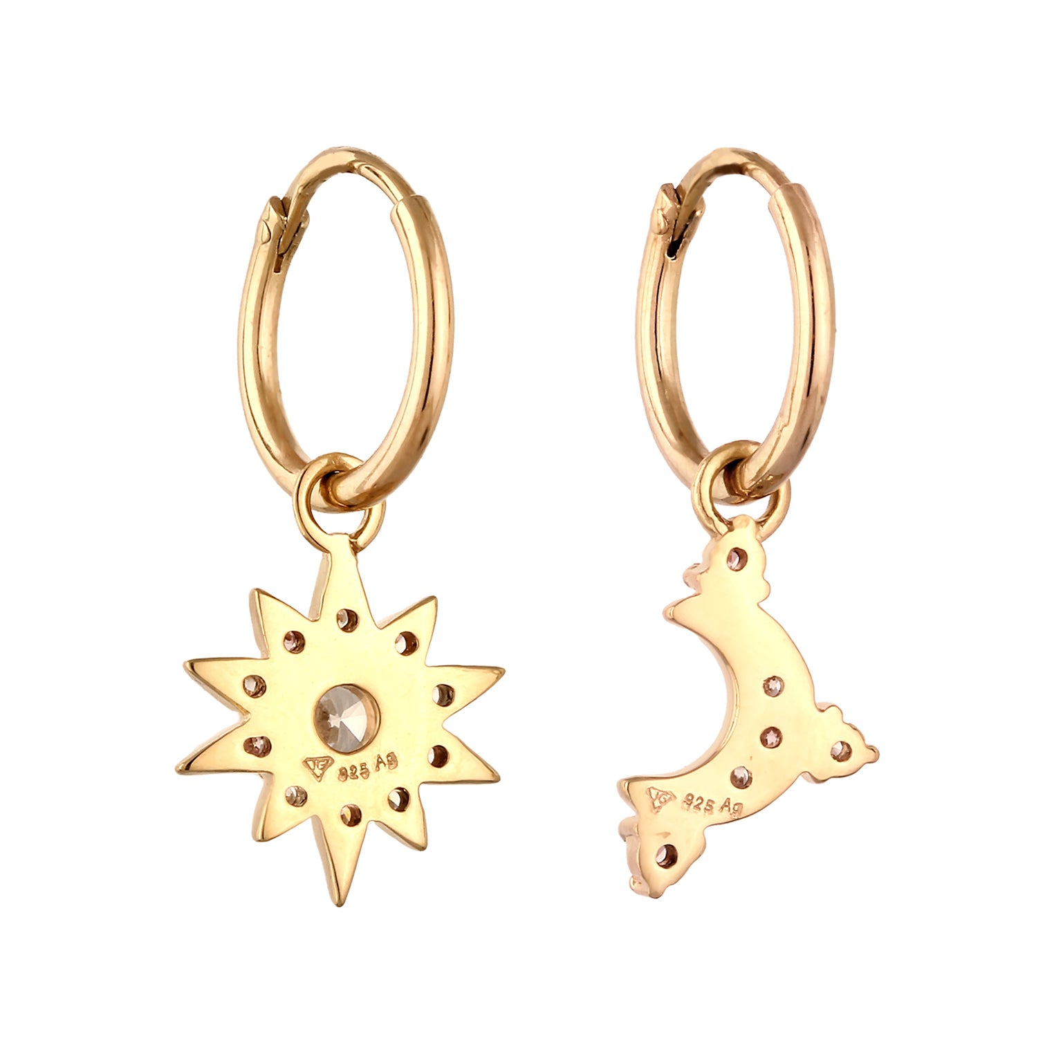 Gold Perhiasan Wanita Perak Asli Lapis Emas Anting Sun Moon Zirconia