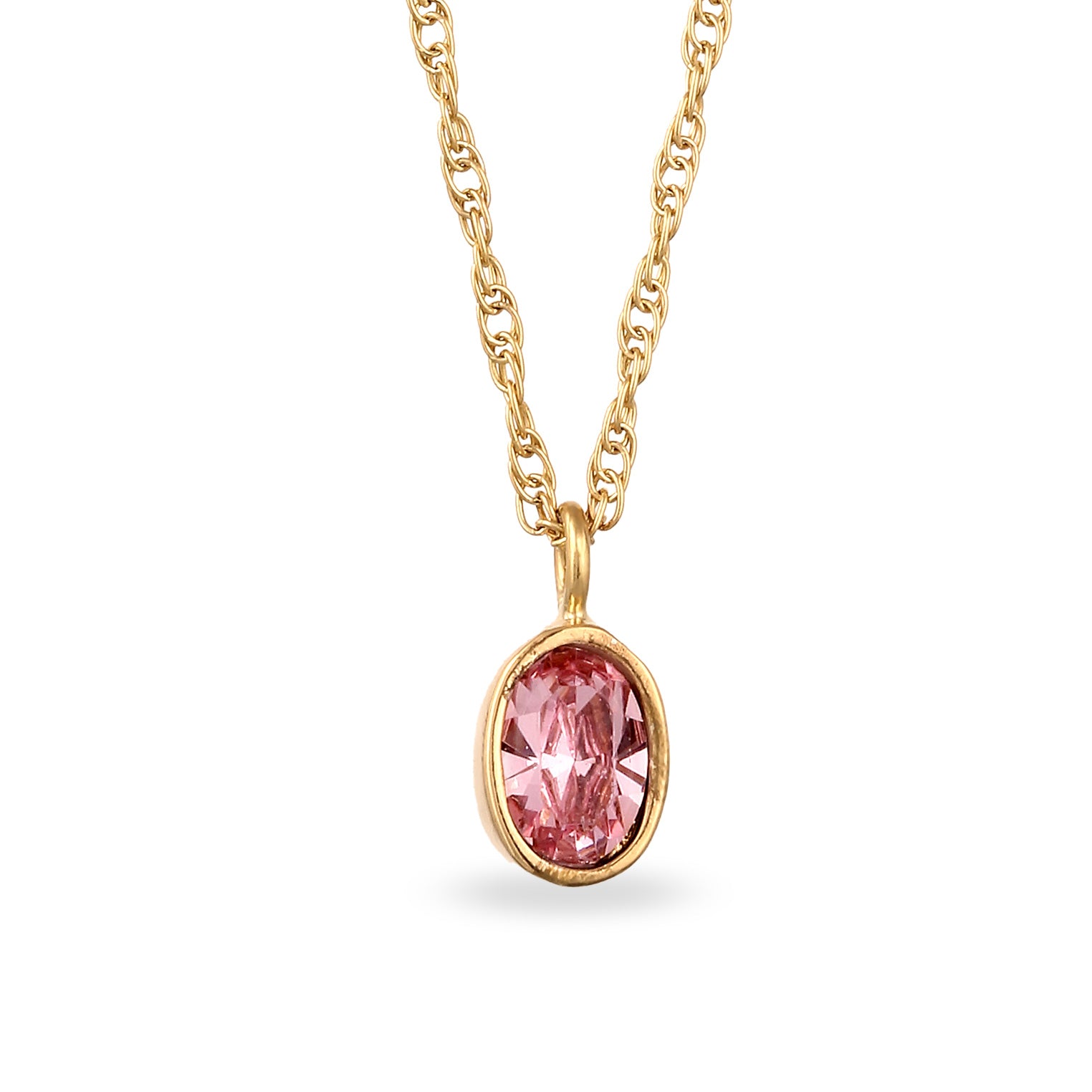 Gold Perhiasan Wanita Perak Asli Lapis Emas Kalung Oval Choker Crystals Pink