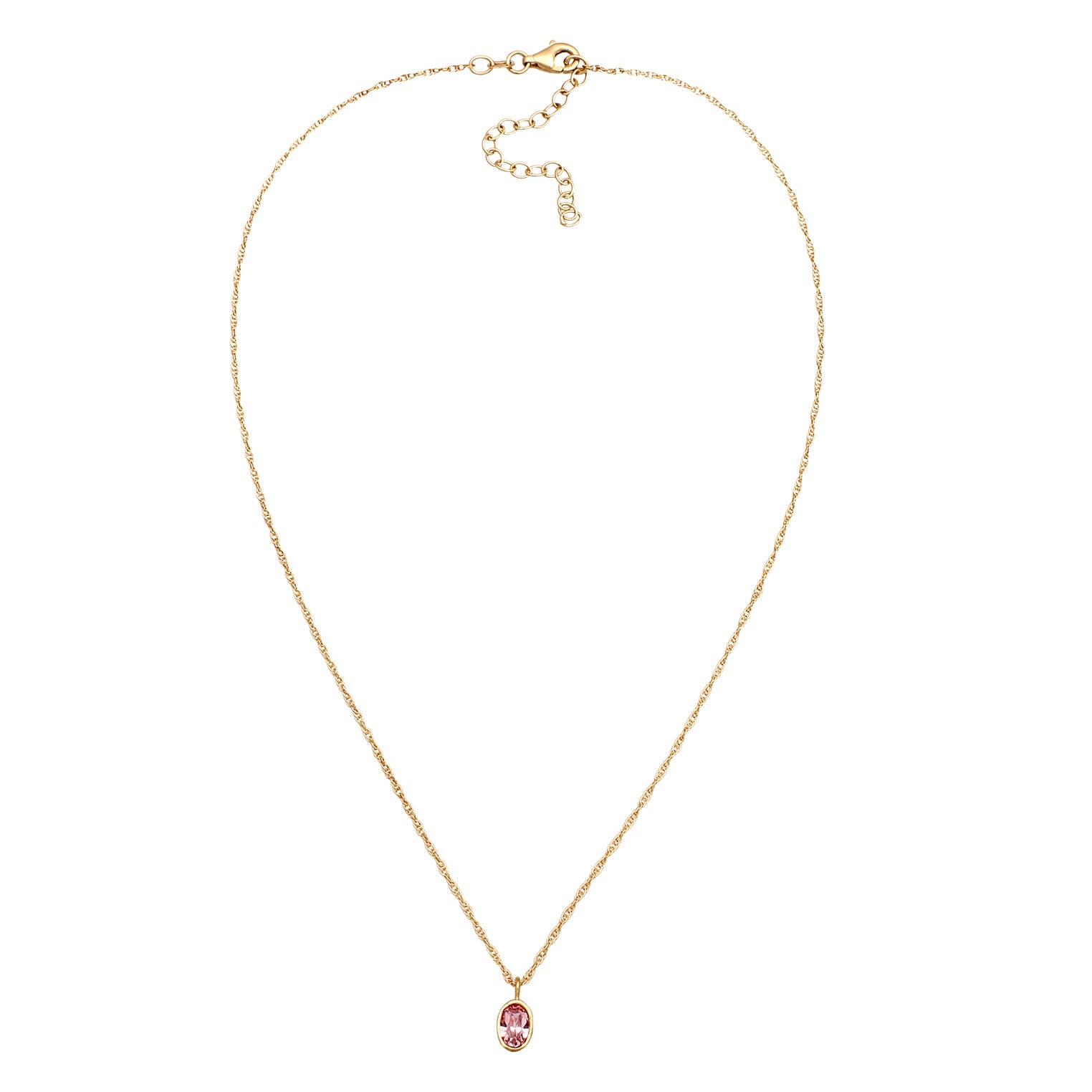 Gold Perhiasan Wanita Perak Asli Lapis Emas Kalung Oval Choker Crystals Pink