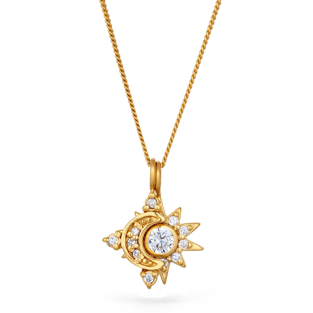 Gold Perhiasan Wanita Perak Asli Lapis Emas Kalung Moon Star Zirconia