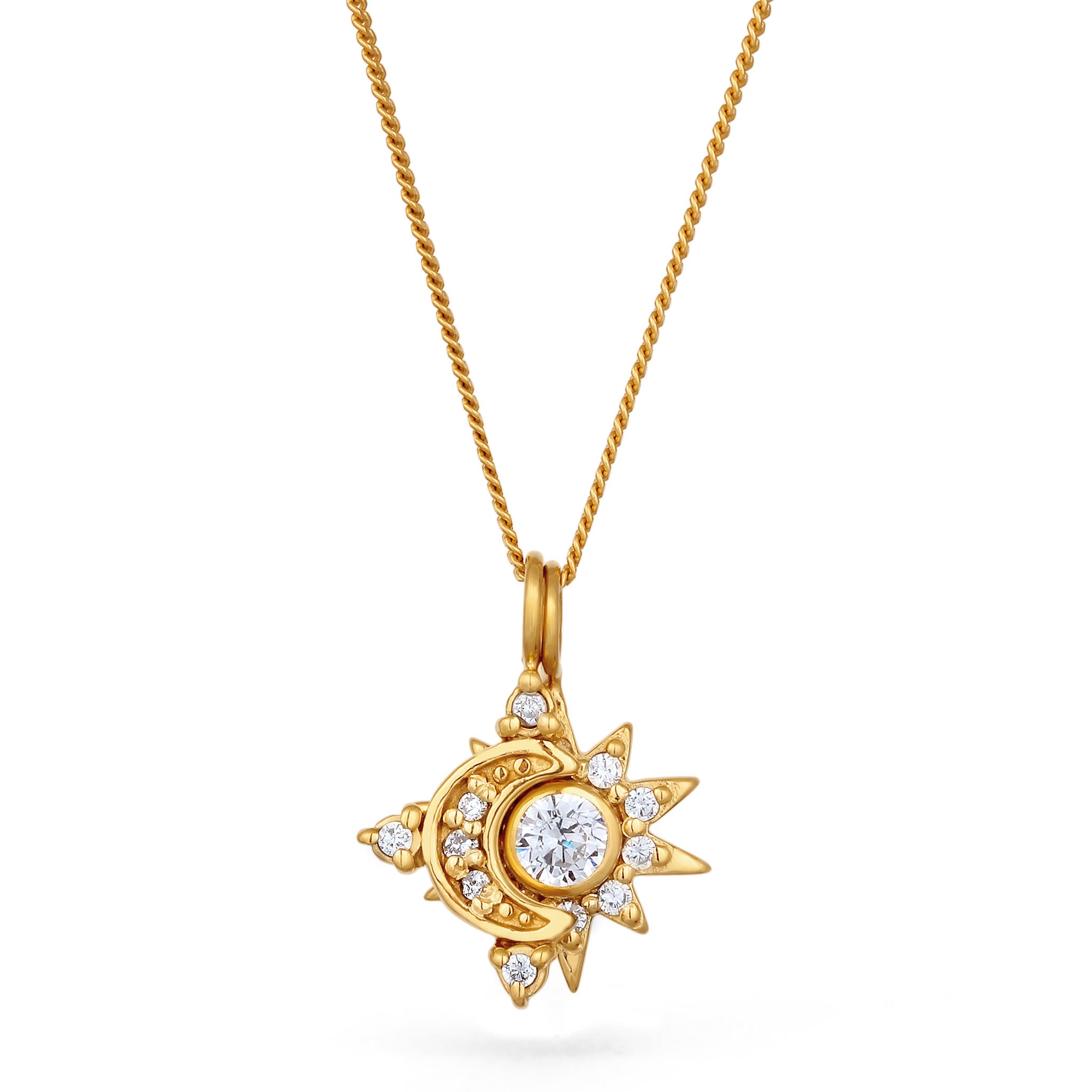 Gold Perhiasan Wanita Perak Asli Lapis Emas Kalung Moon Star Zirconia