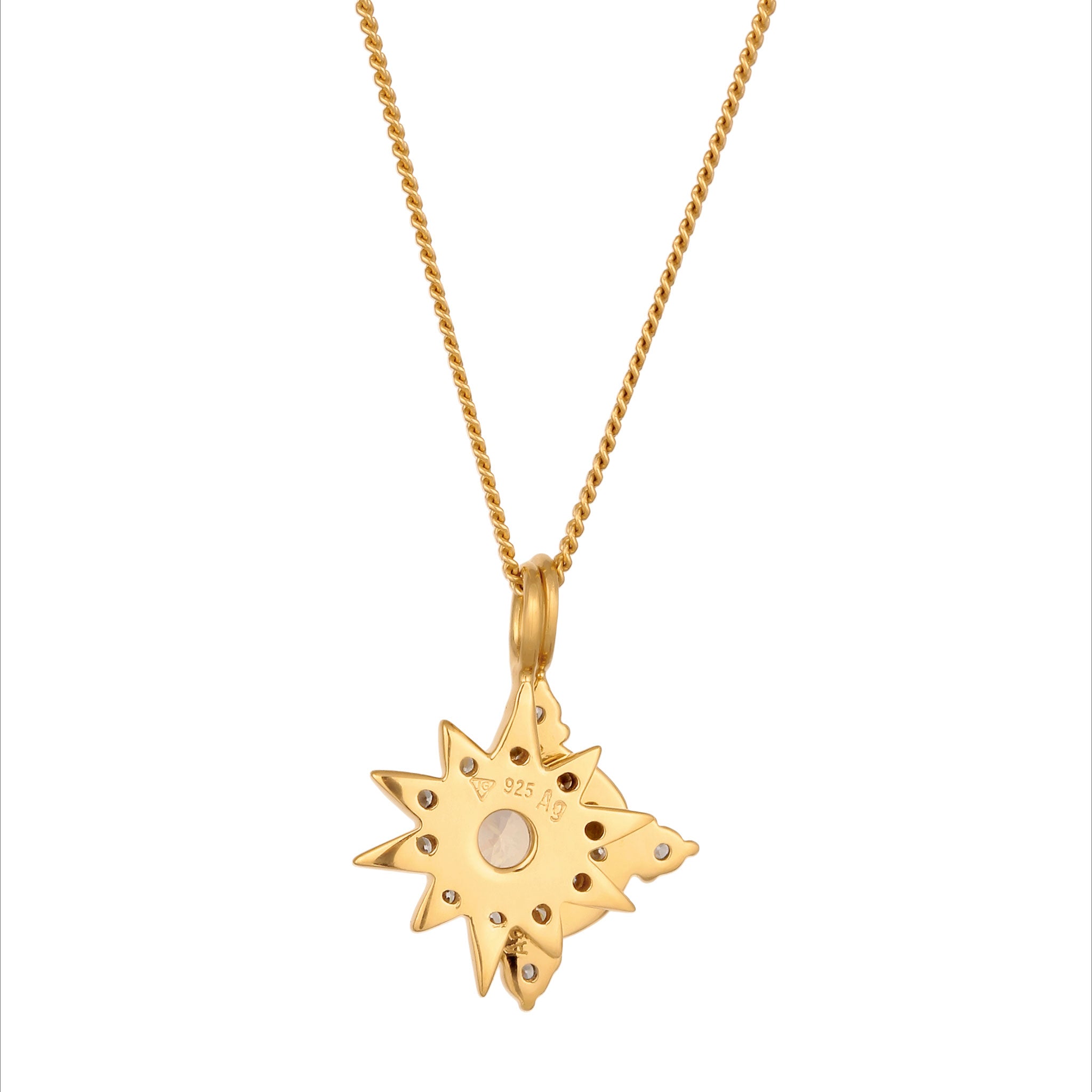Gold Perhiasan Wanita Perak Asli Lapis Emas Kalung Moon Star Zirconia