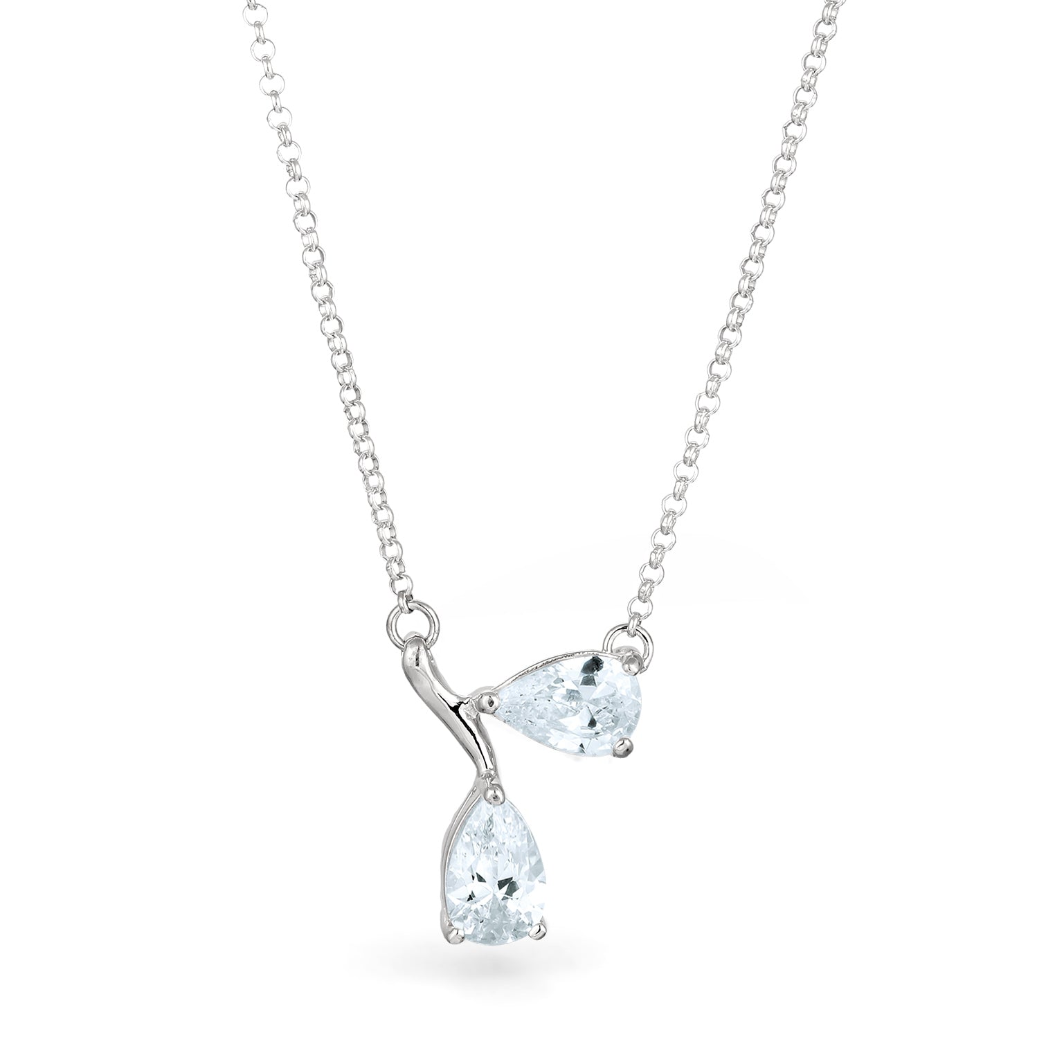 Silver Perhiasan Wanita Perak Asli Kalung White Zirconia Drop