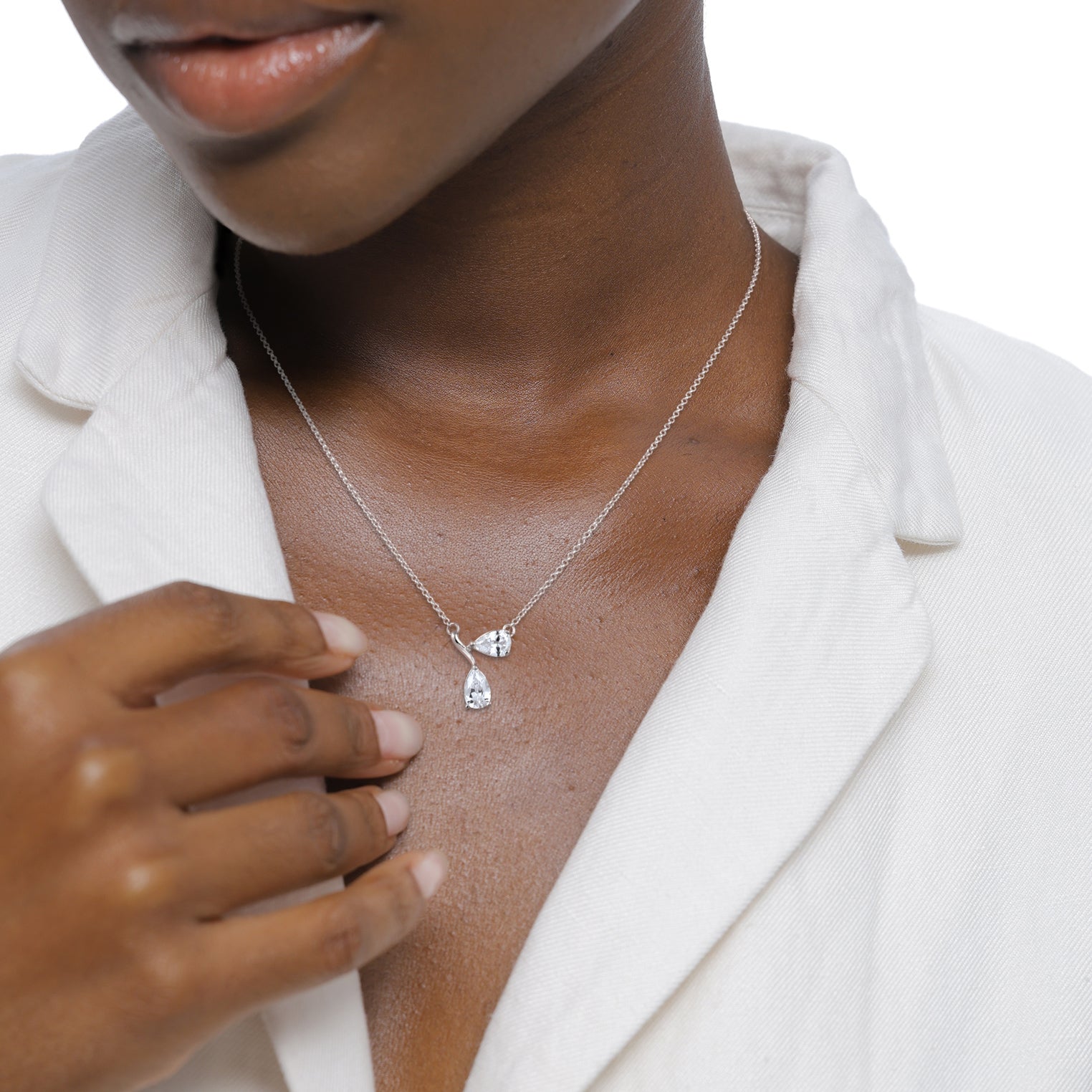 Silver Perhiasan Wanita Perak Asli Kalung White Zirconia Drop