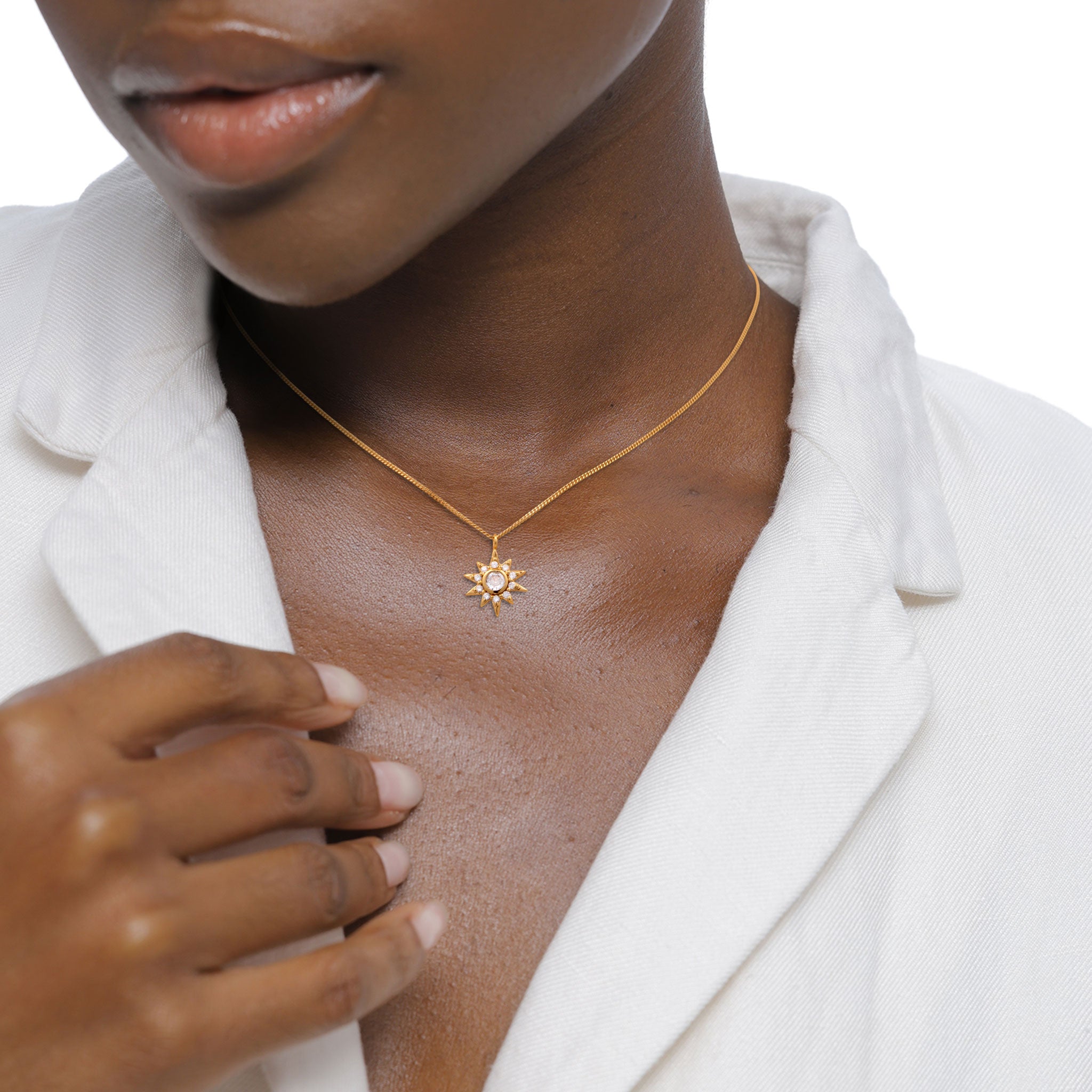 Gold Perhiasan Wanita Perak Asli Lapis Emas Kalung Star White Zirconia