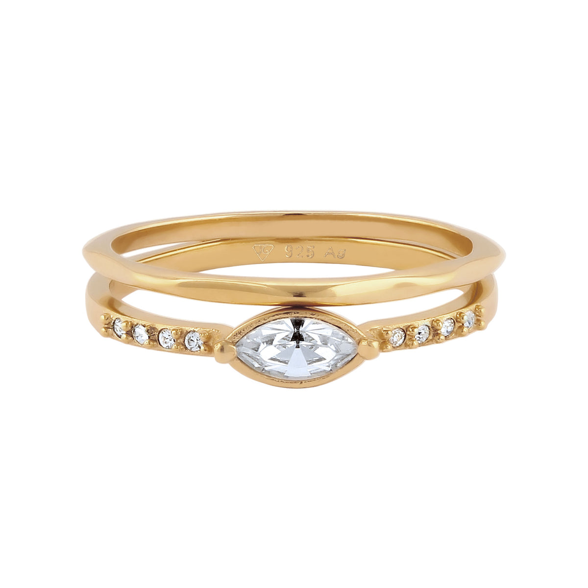 Gold - Elli | Crystal Wave Ring Set 925 Silver Gold Plated – Embellished with Crystals by Swarovski®