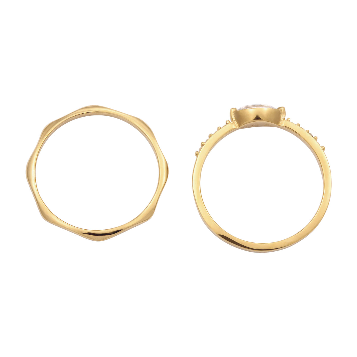 Ring Set Square Crystals White 925 Sterling Silver Gold Plated