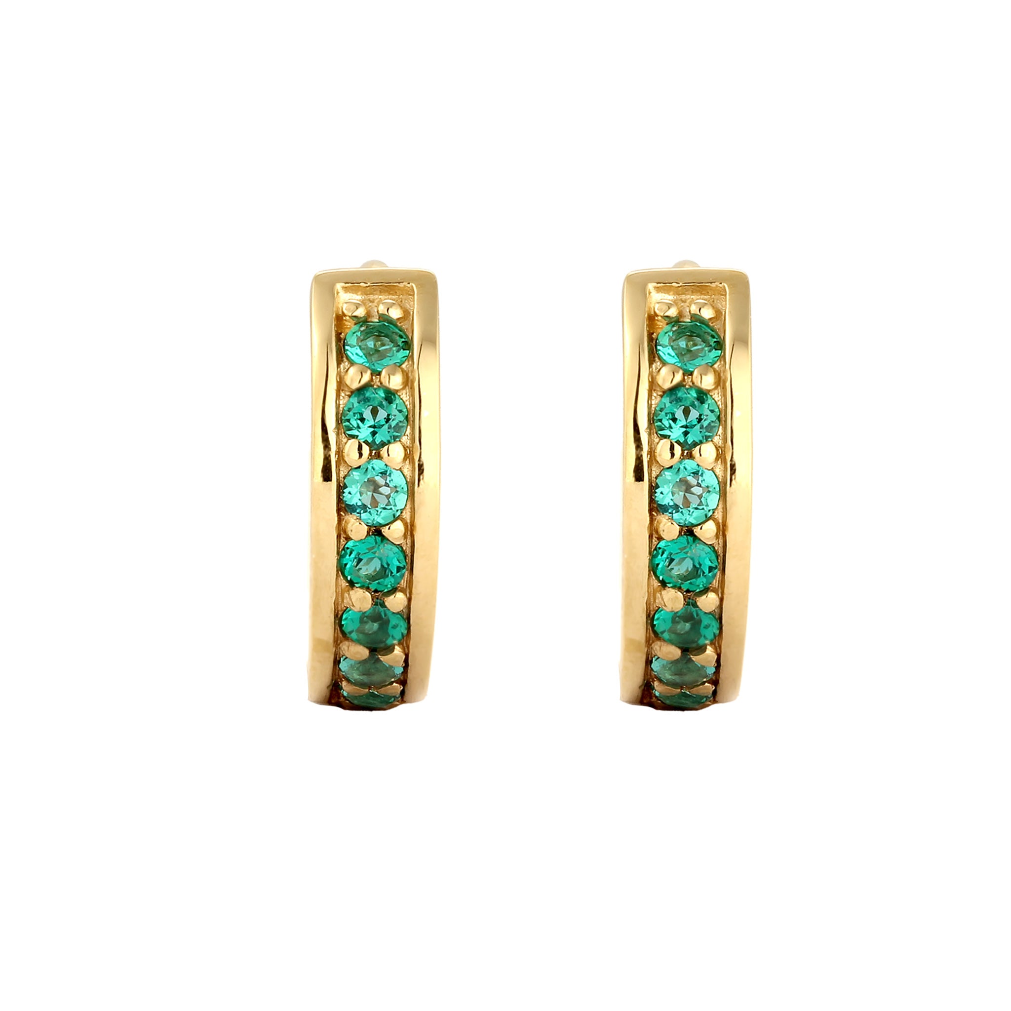 Gold Anting Perhiasan Perak 925 Wanita Creole Synthetic Emerald Green Gold Plated