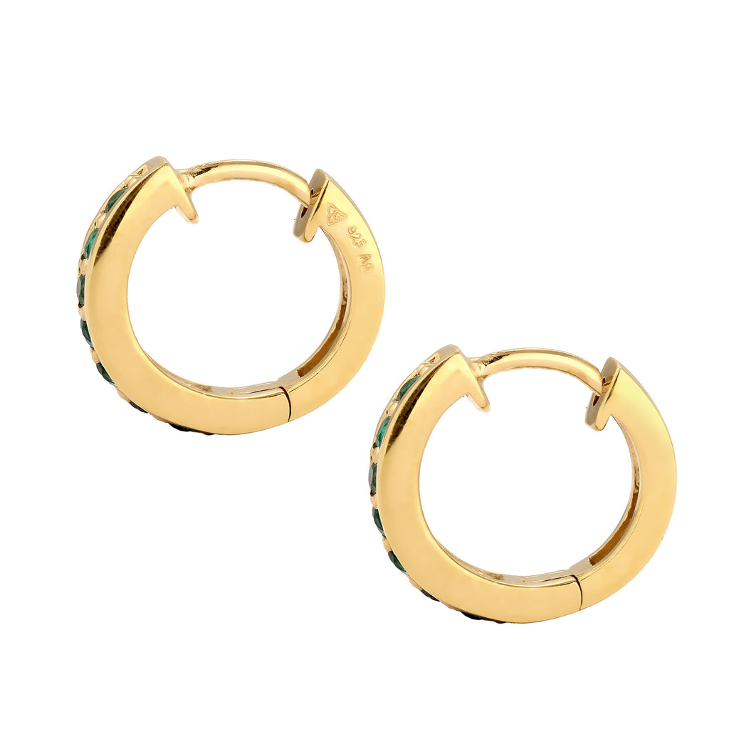 Gold Anting Perhiasan Perak 925 Wanita Creole Synthetic Emerald Green Gold Plated