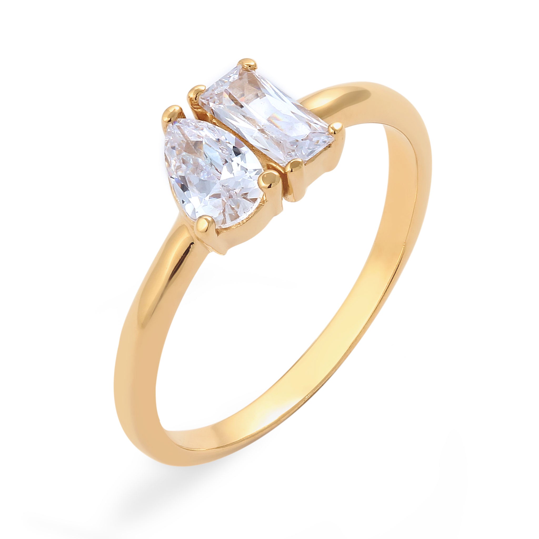 Gold Perhiasan Wanita Perak Asli Lapis Emas Cincin Drop Zirconia