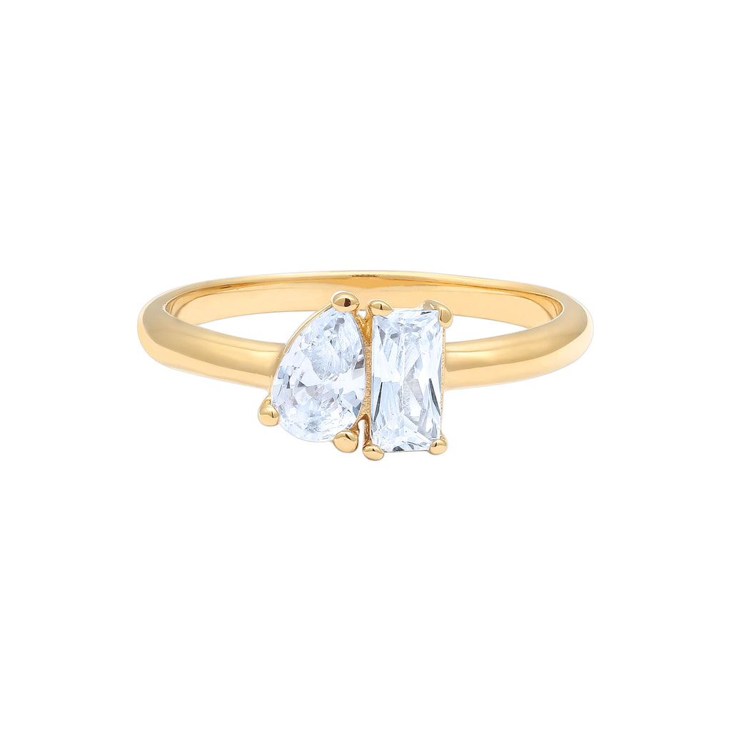 Gold Perhiasan Wanita Perak Asli Lapis Emas Cincin Drop Zirconia