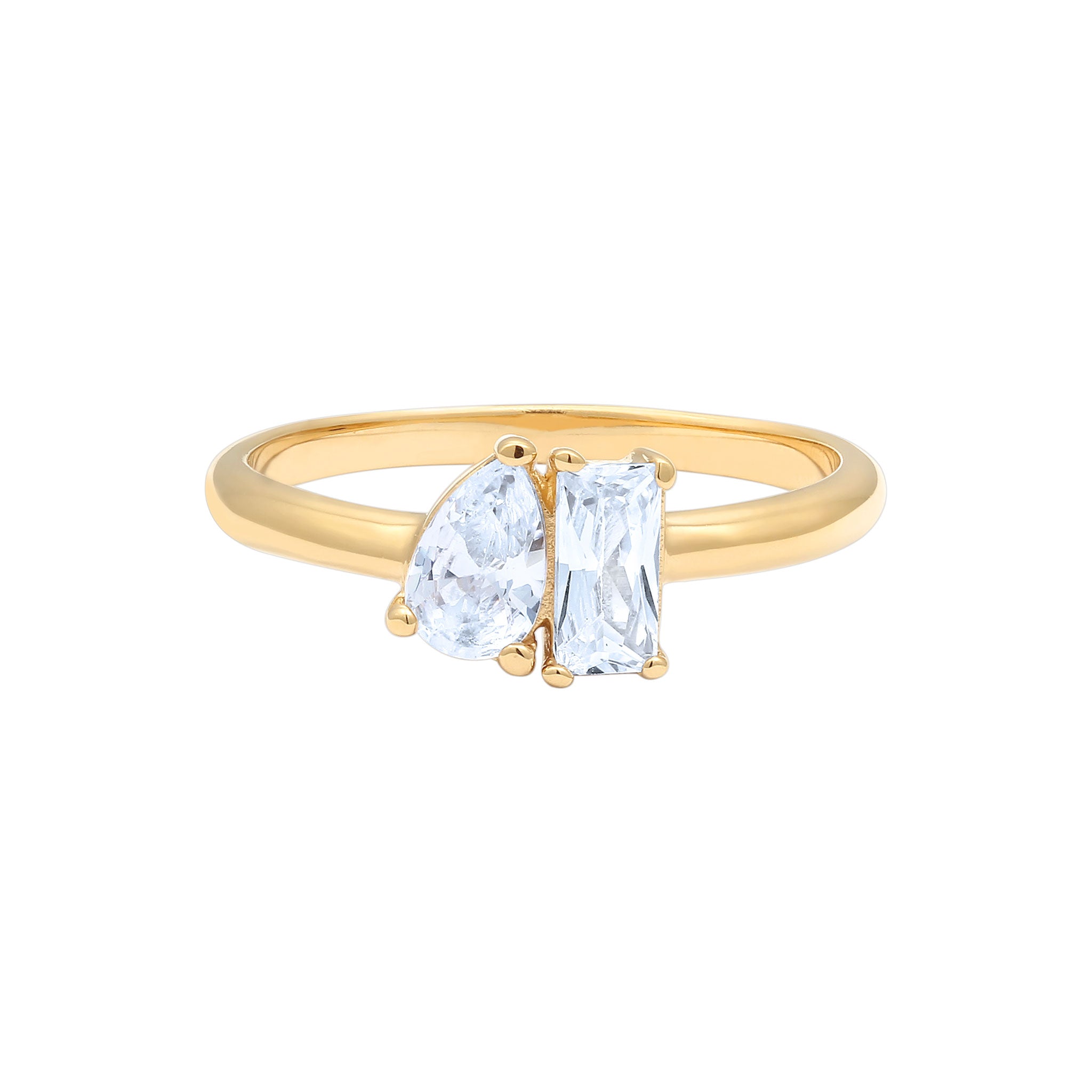Gold Perhiasan Wanita Perak Asli Lapis Emas Cincin Drop Zirconia