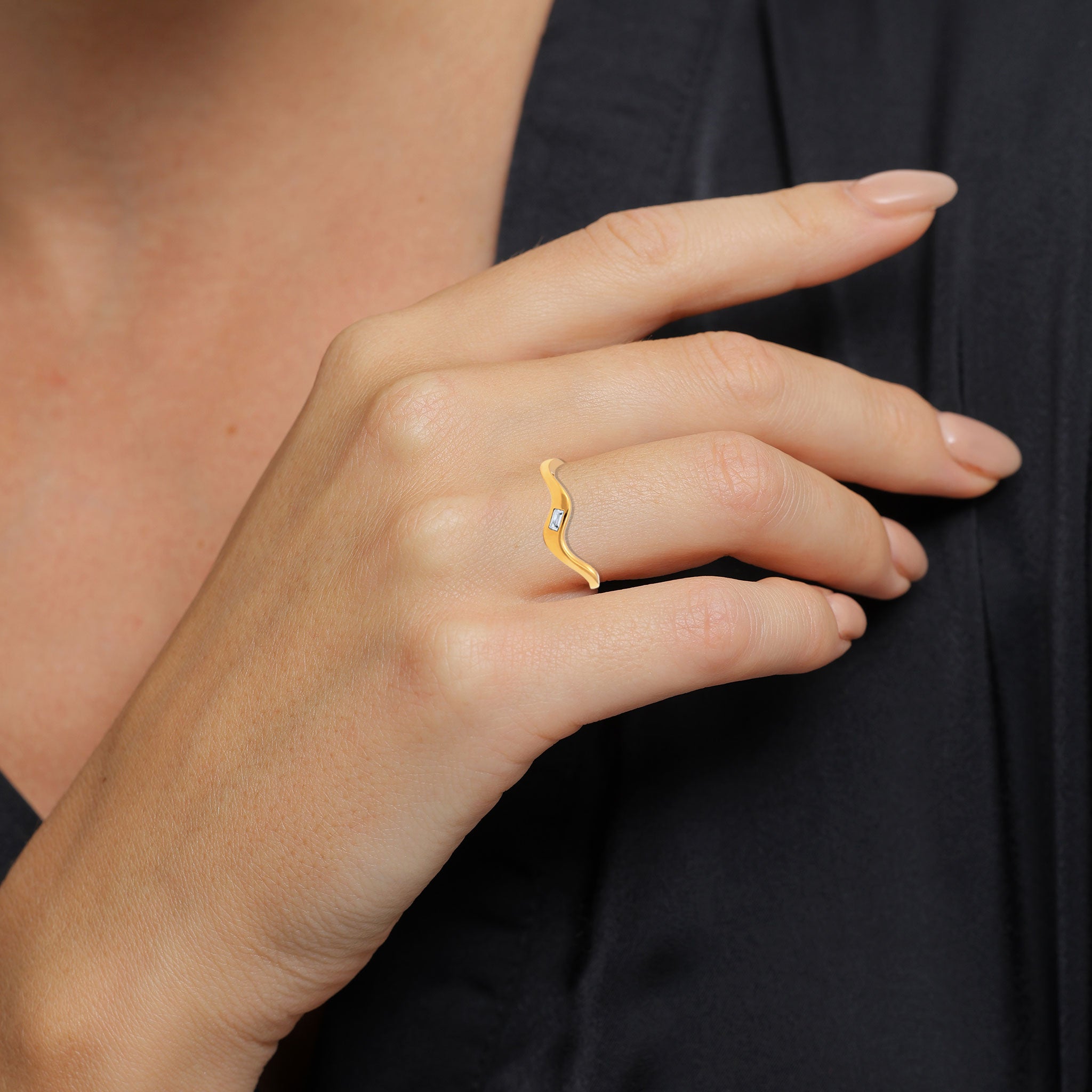 Gold Perhiasan Wanita Perak Asli Lapis Emas Cincin Organic White Topaz