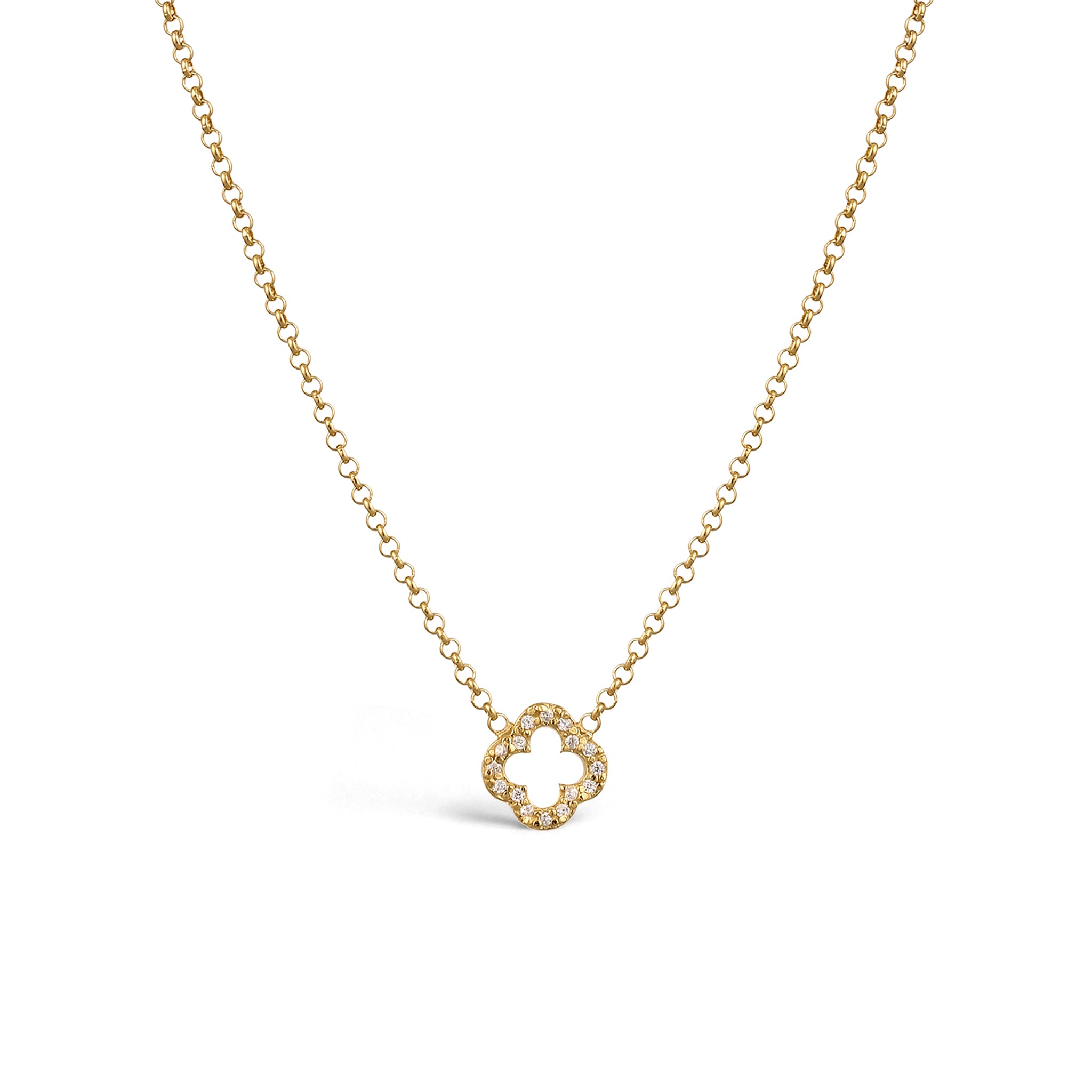 Gold Perhiasan Wanita Perak Asli Lapis Emas Kalung Choker Cloverleaf Zirconia